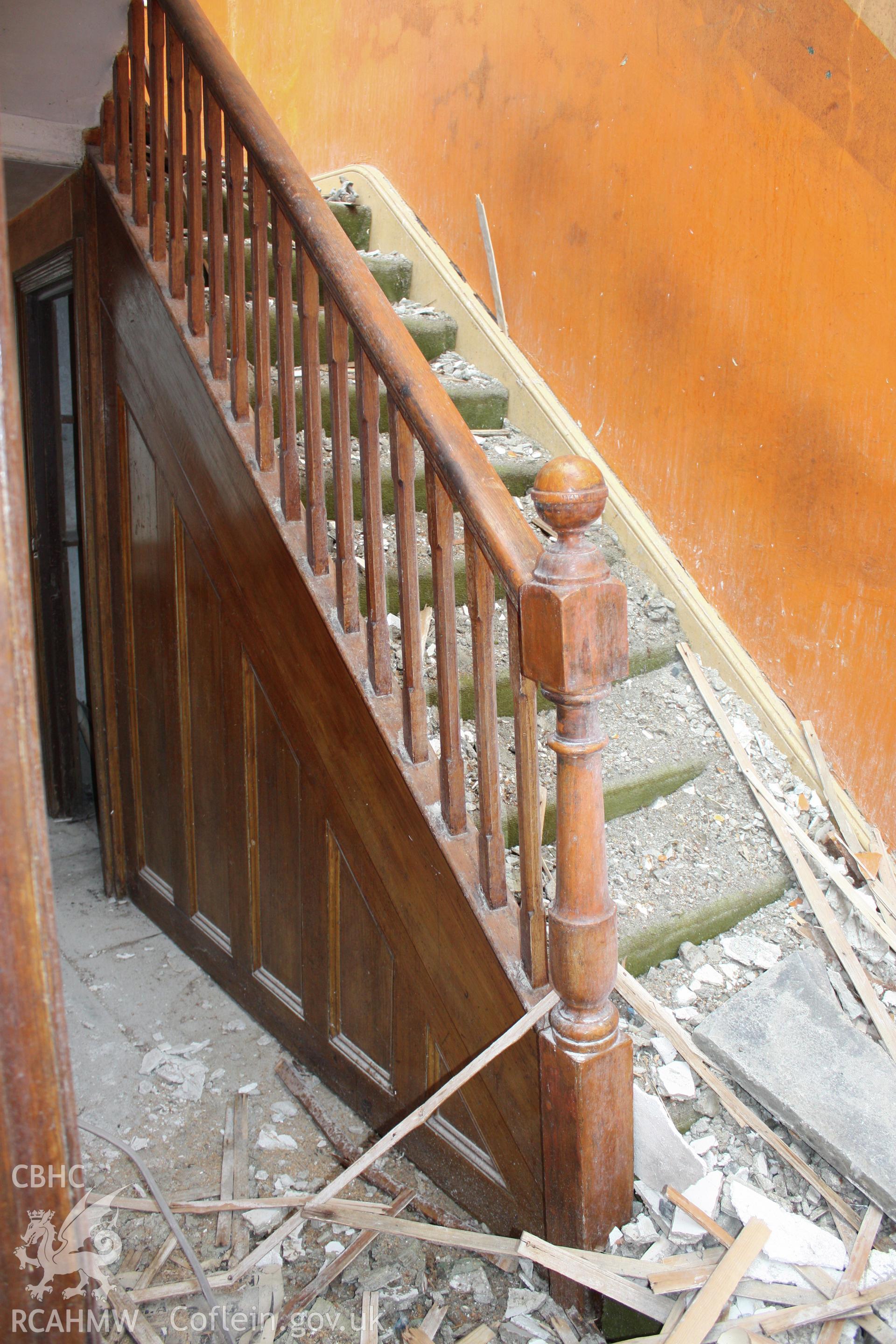 Chapel house attached to Gosen Chapel, Rhydyfelin during demolition, detail of stairs.