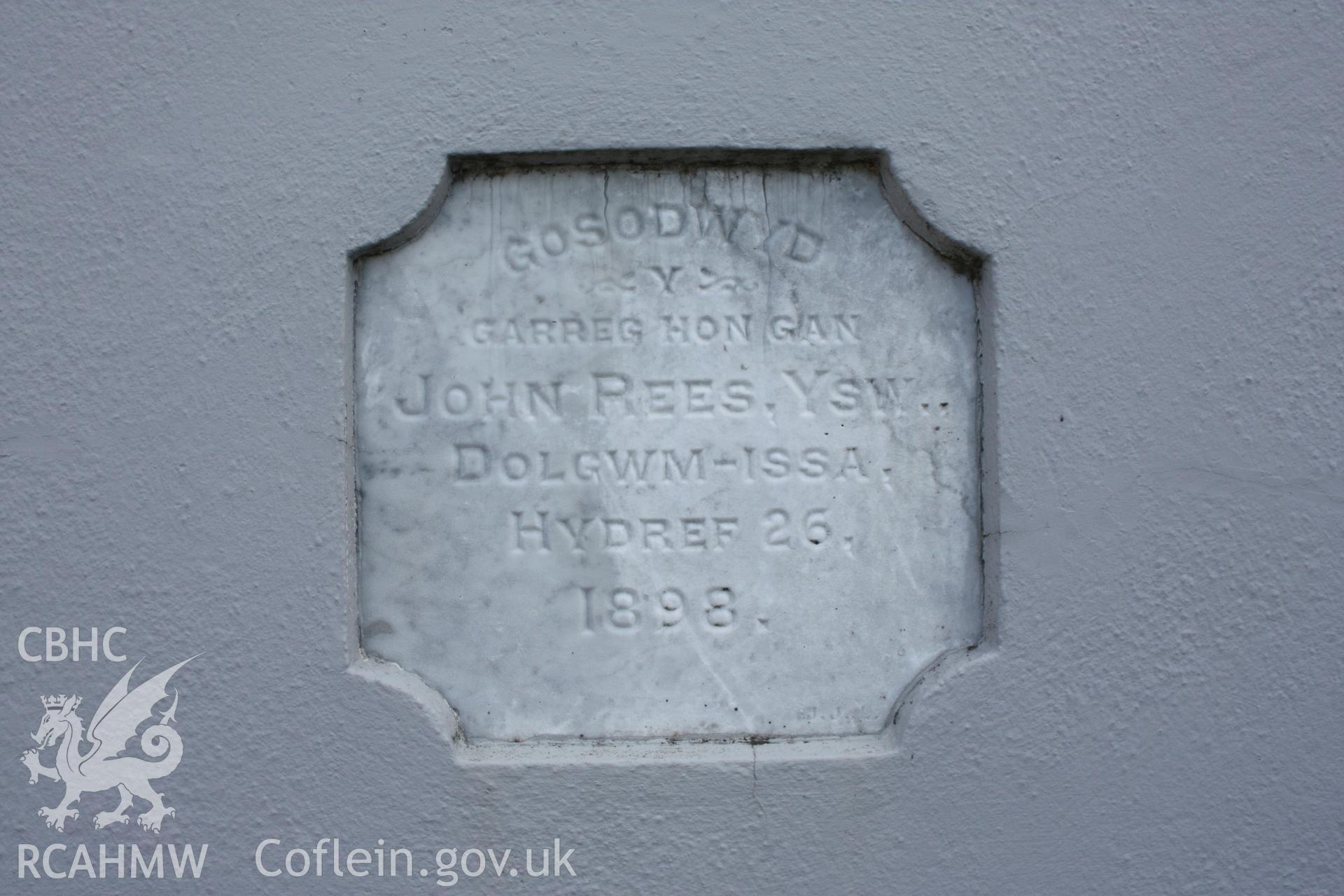 Noddfa Welsh Baptist Church, detail of foundation stone.