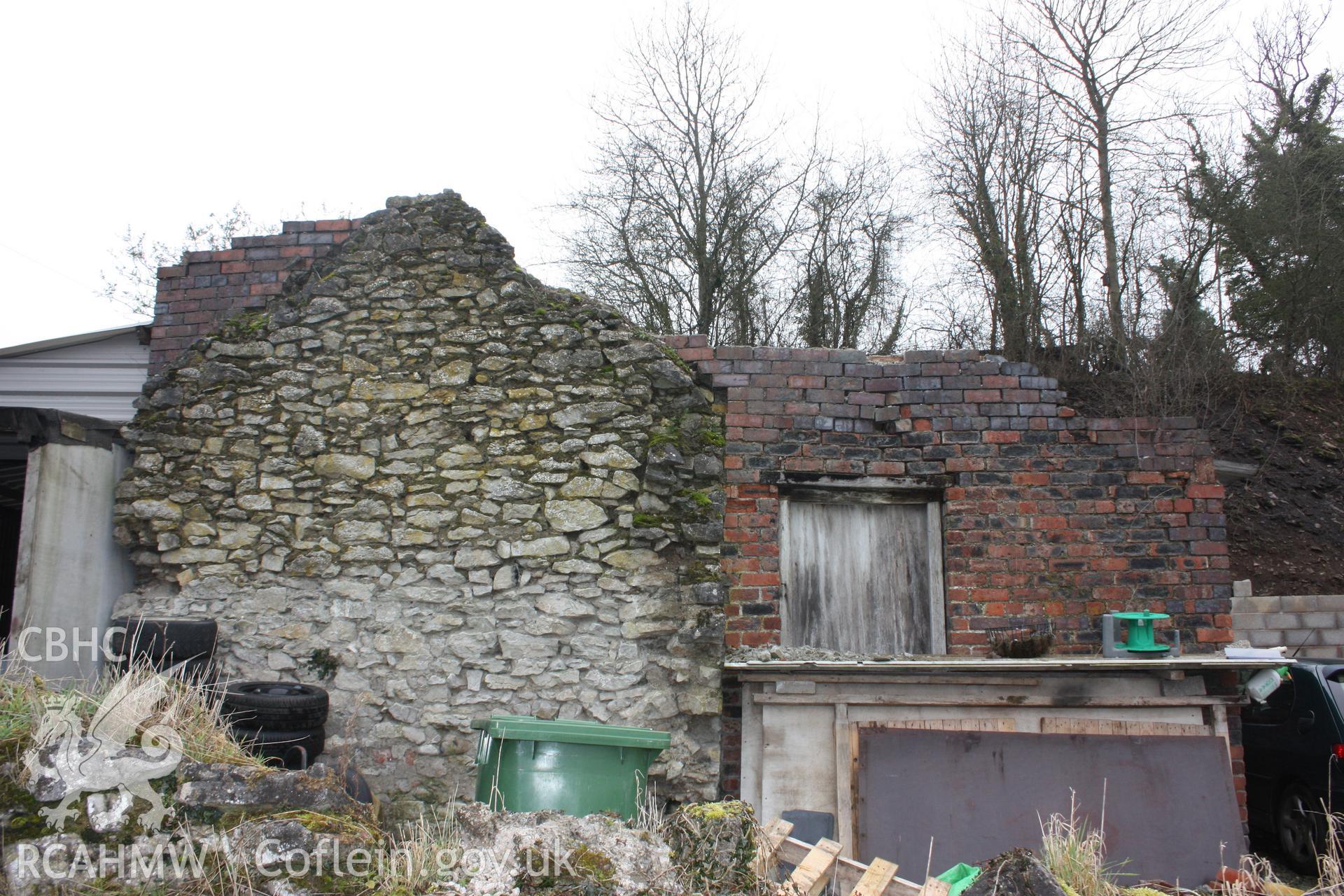 Twenty-first century conversion of nineteenth century buildings by the side of the Pen-y-graig quarry tramroad. Two earlier phases of building are visible here, beneath the modern plaster render.