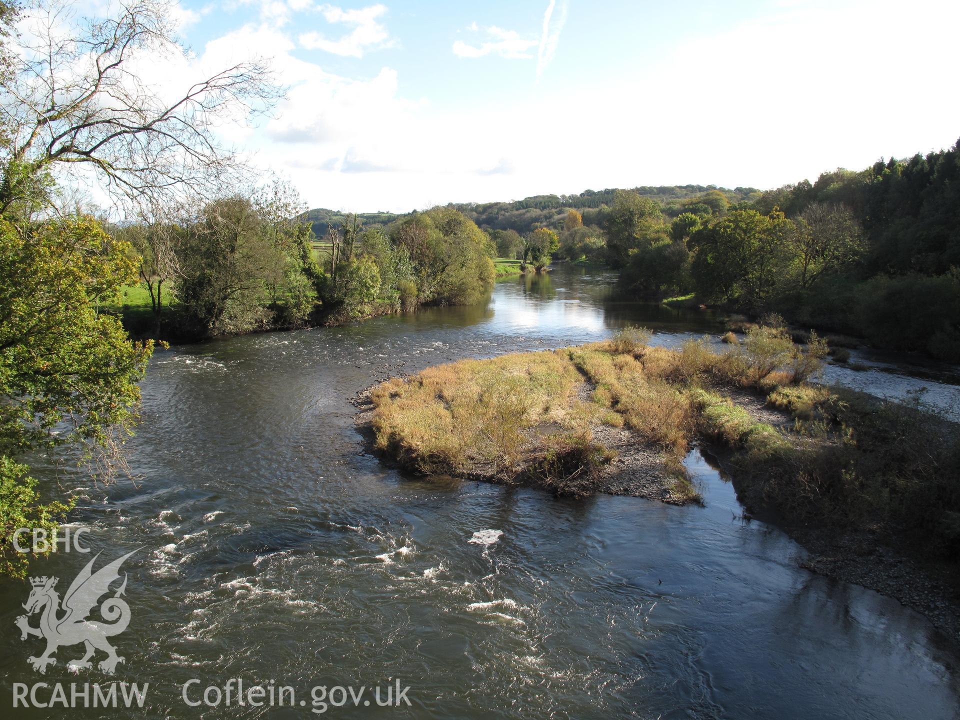 Battlesites of Cymerau and Ystrad Rwnws from Llandeilo-yr-ynys Bridge, taken by Brian Malaws on 20 October 2010.