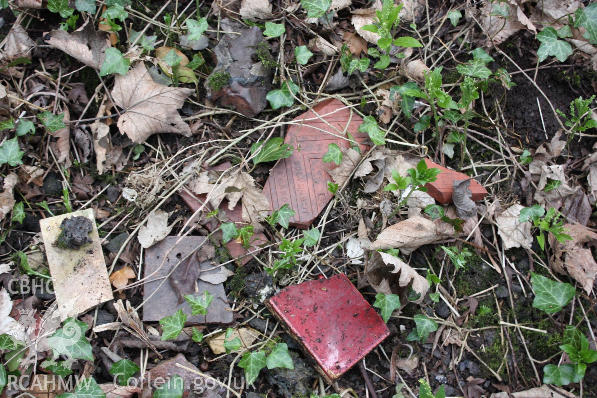 Surface remains of different types of tiles at Tref-y-nant.