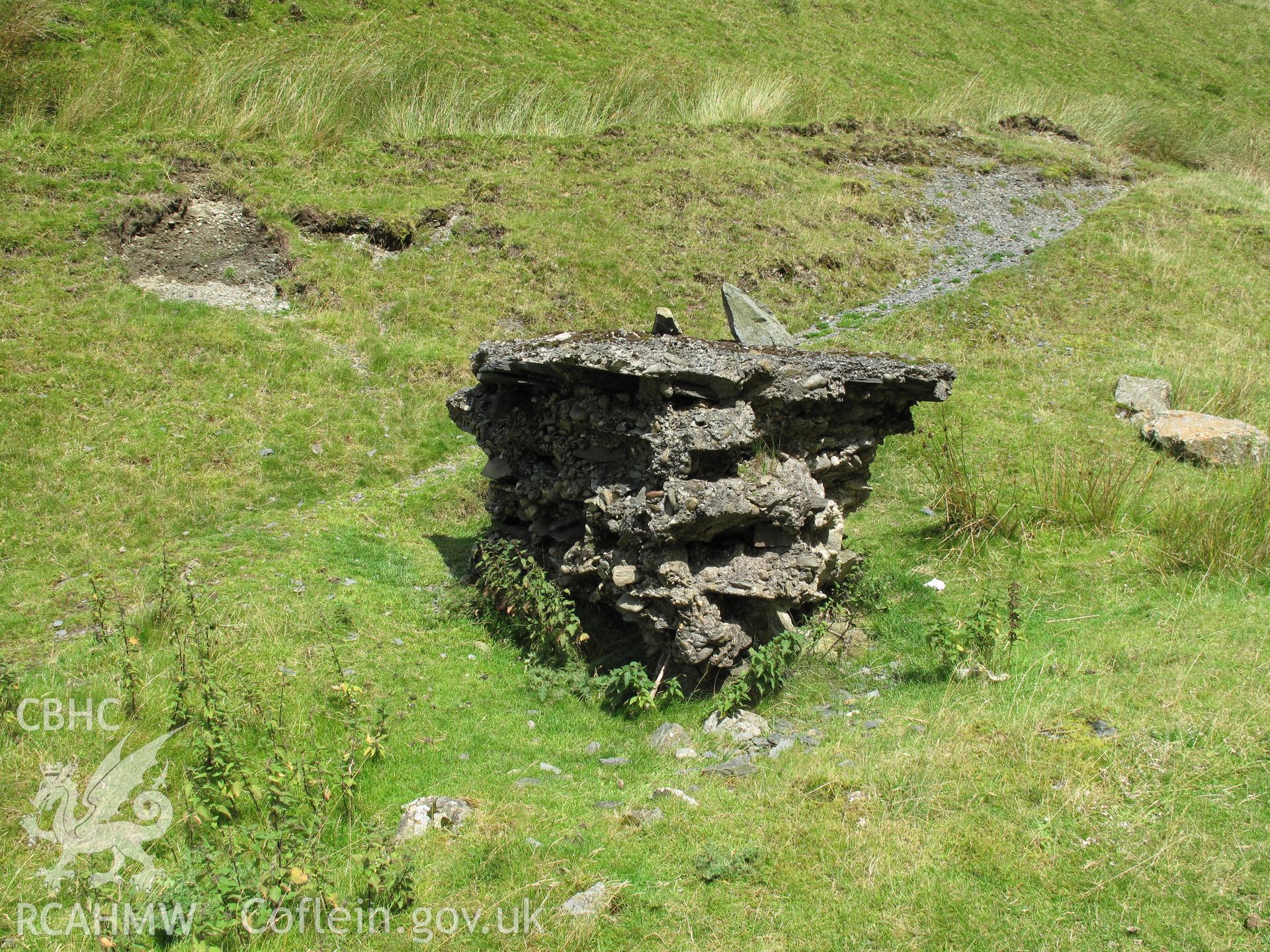 Remains of anti-tank block, Bwlch Llyn Bach, from the south, taken by Brian Malaws on 05 August 2009.