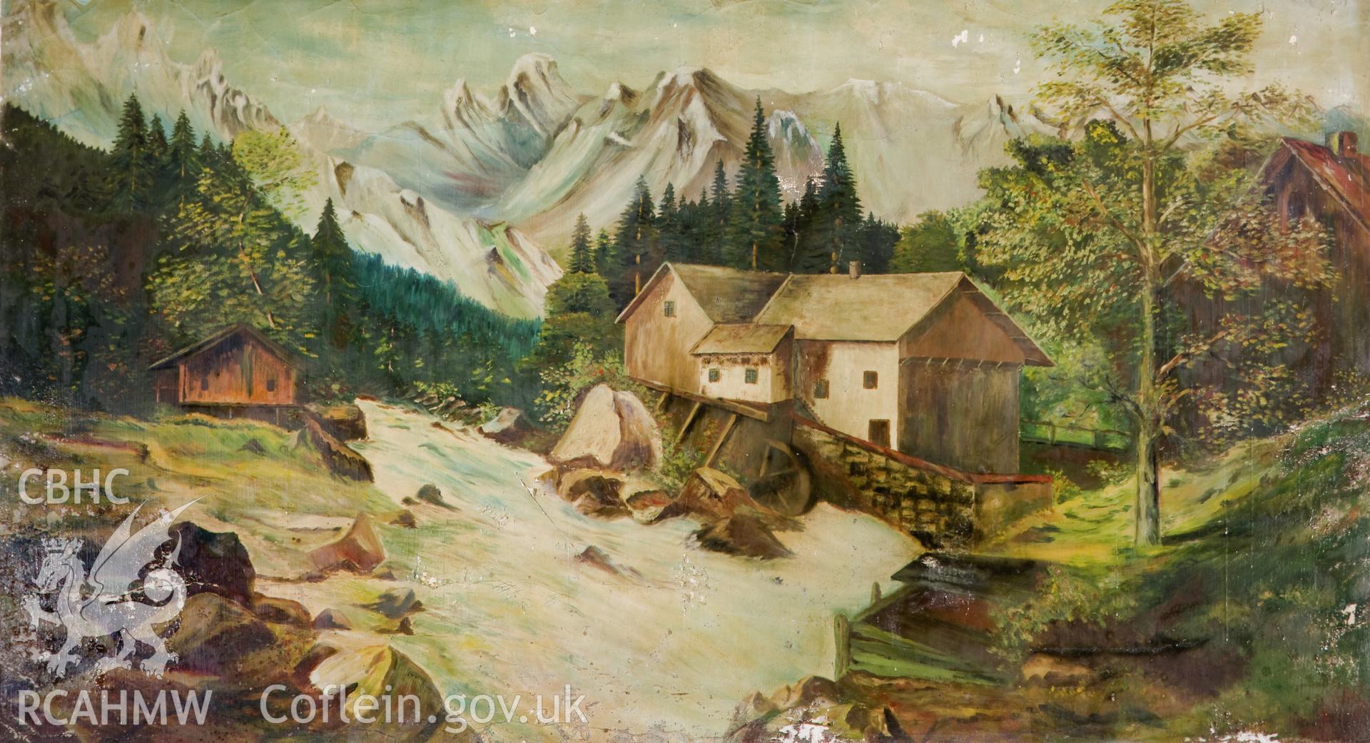 Wall painting In the cookhouse,believed to have been produced by prisoners of war in the 1940's.