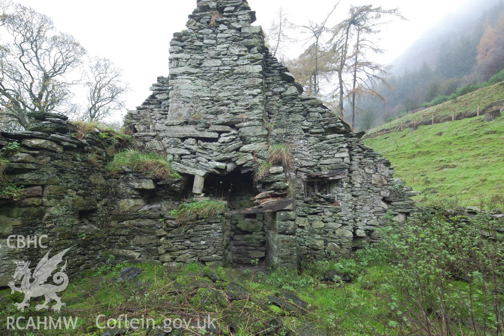 Interior view of gable end fireplace.