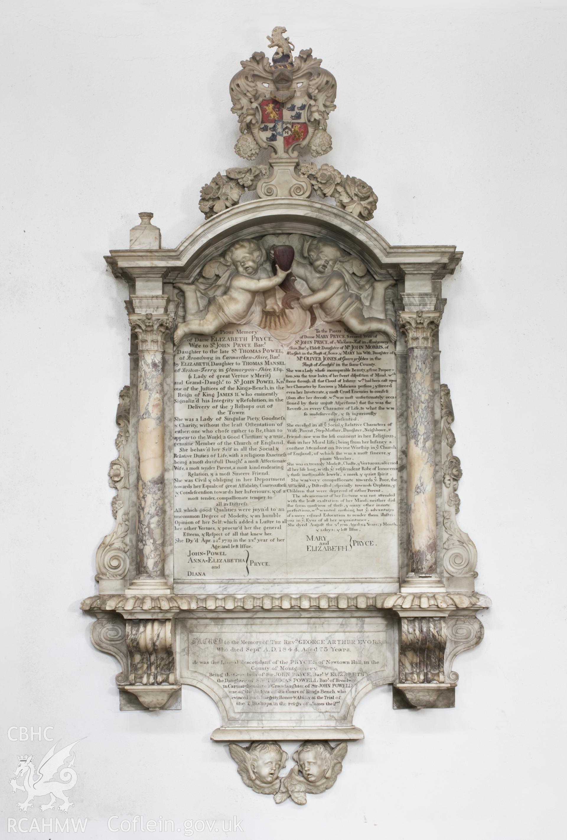 Memorial to Dame Elizabeth Pryce, 1739.