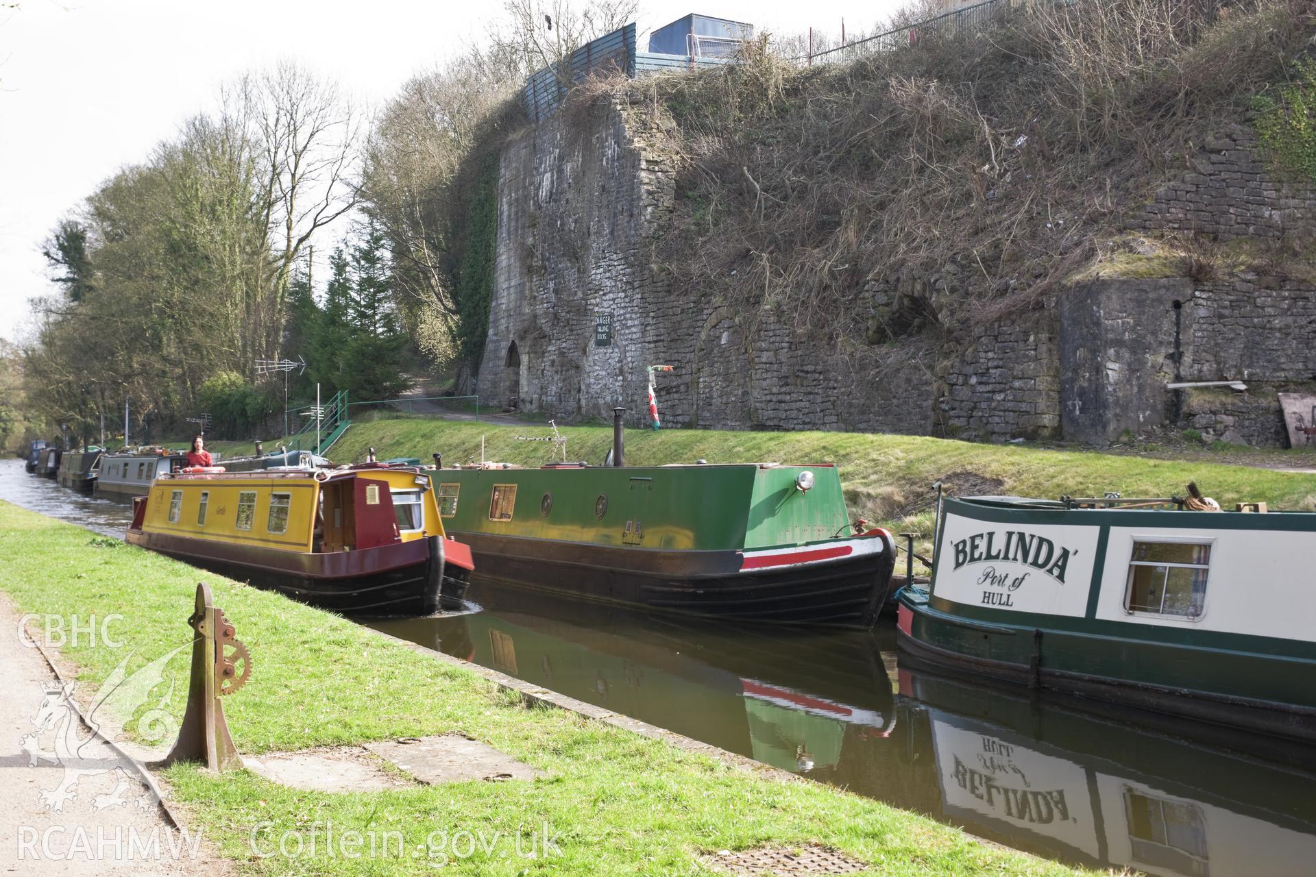 View from the northwest, with canal boat.