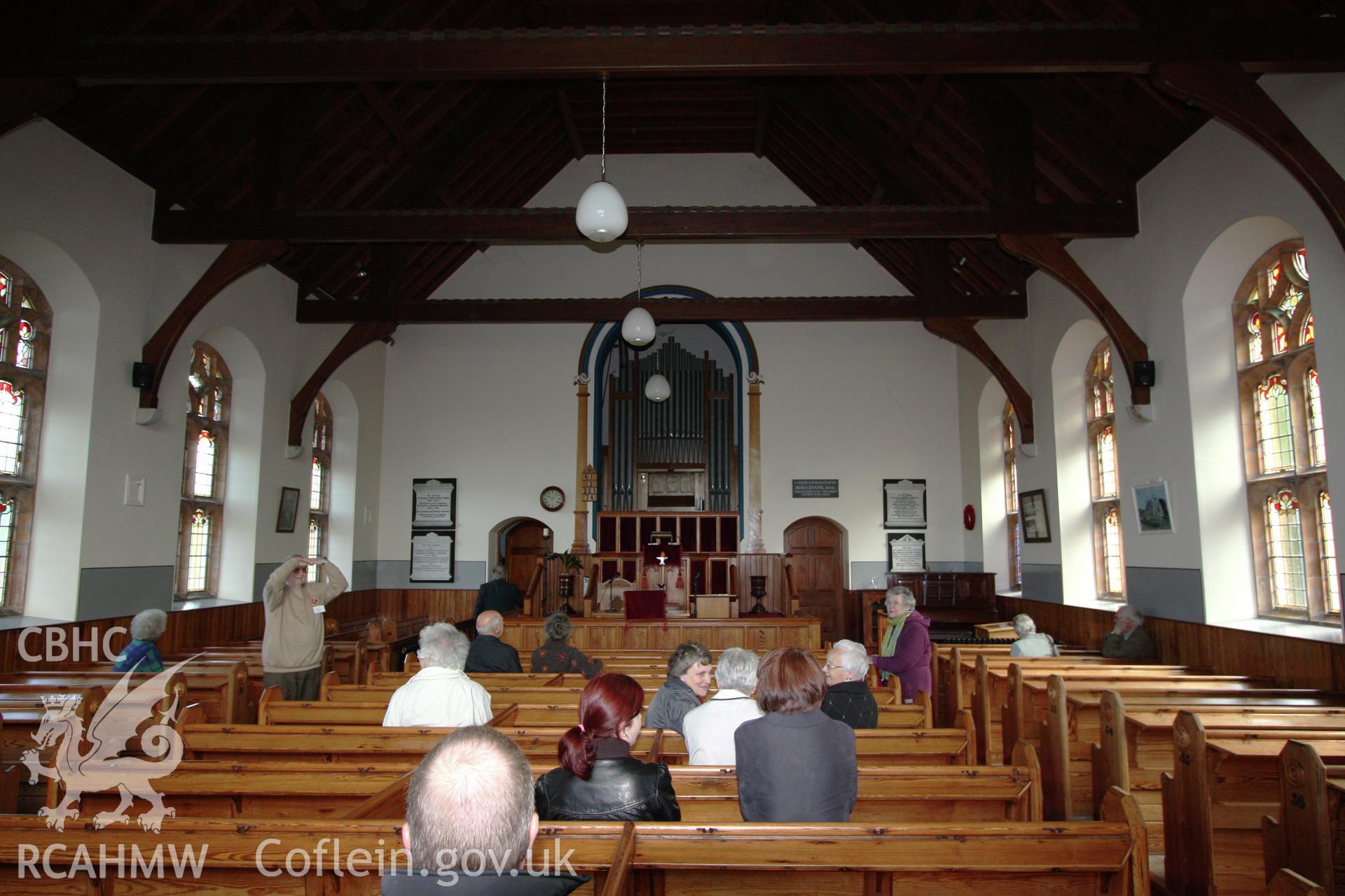 Brondeifi Unitarian Chapel, interior looking north towards the pulpit end.
