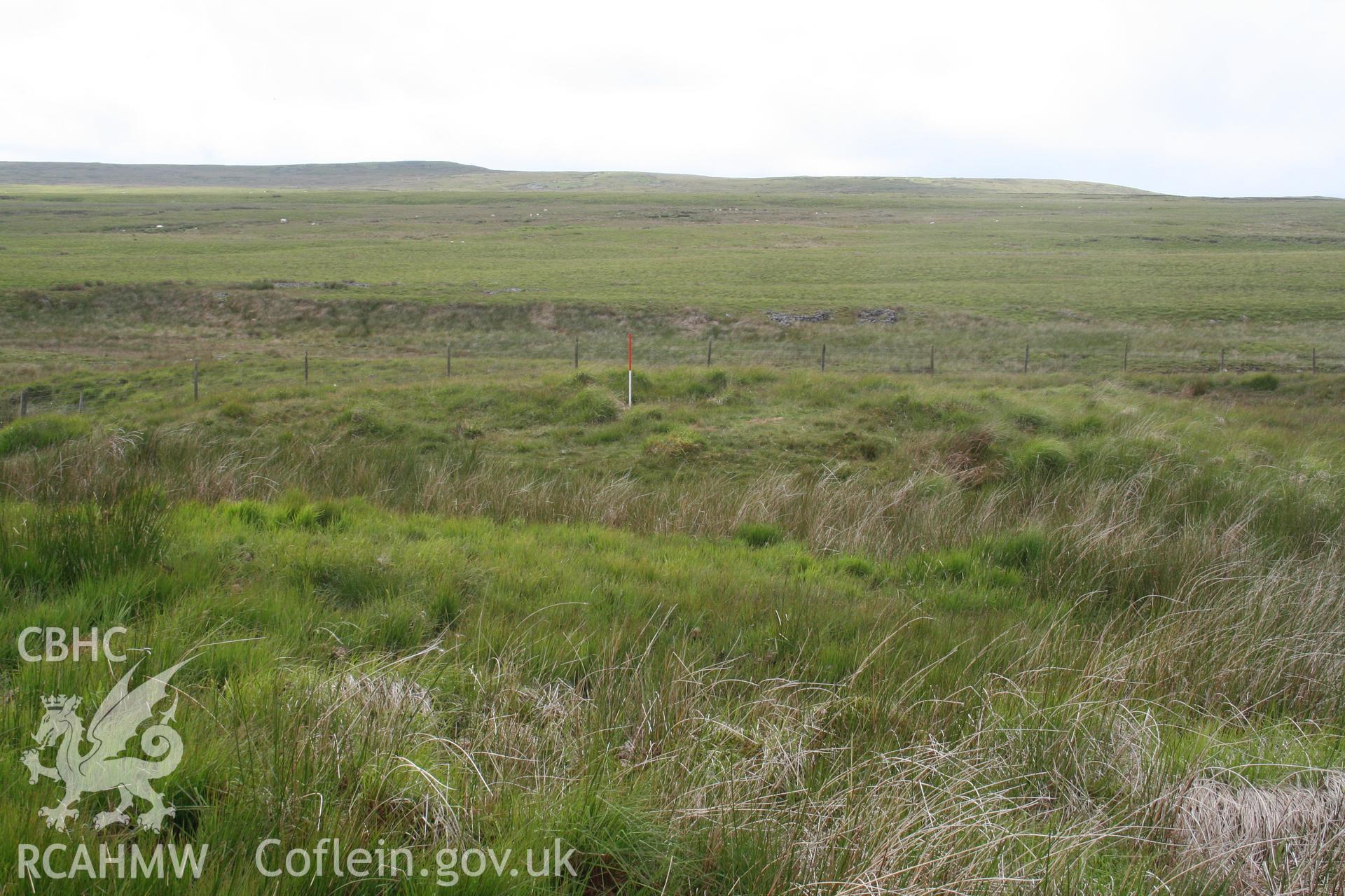 View of mound from the east; 1m scale in mound indentation.