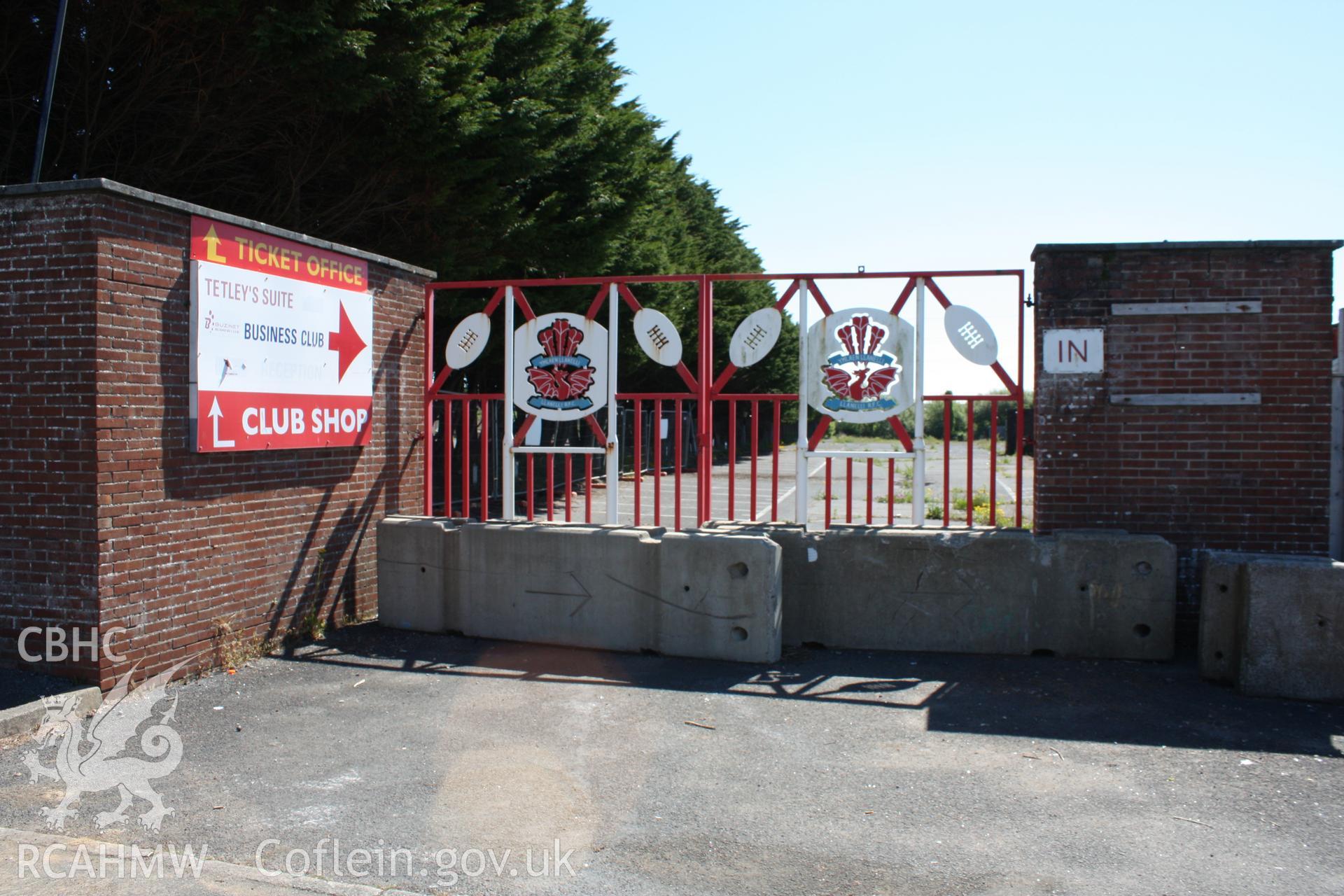 Gate and main entrance to Stradey Park Business Club (Tetley's Suite) to south of main stadium