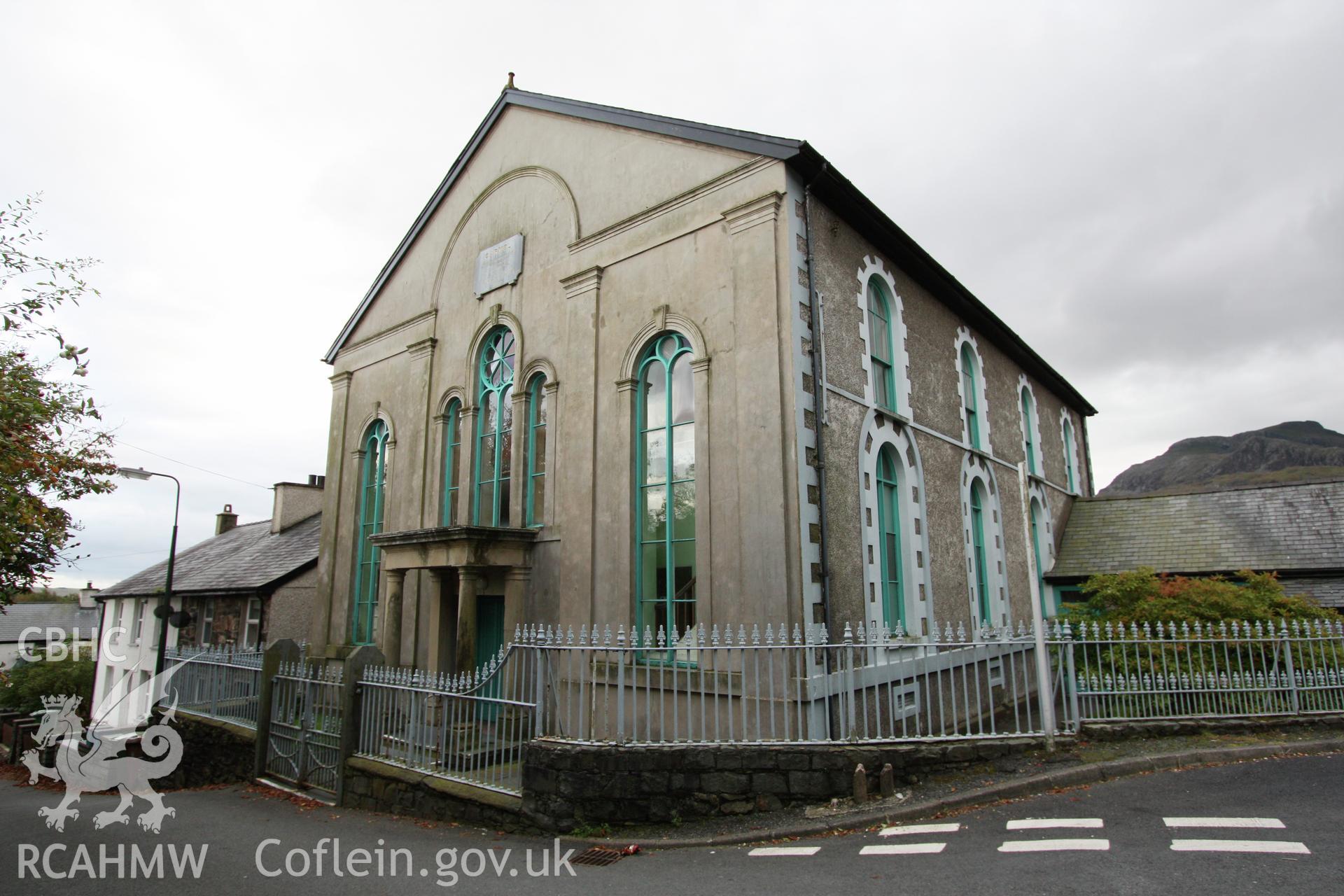 Carmel Welsh independent chapel, Tanygrisiau, 3/4 view of exterior from the north.
