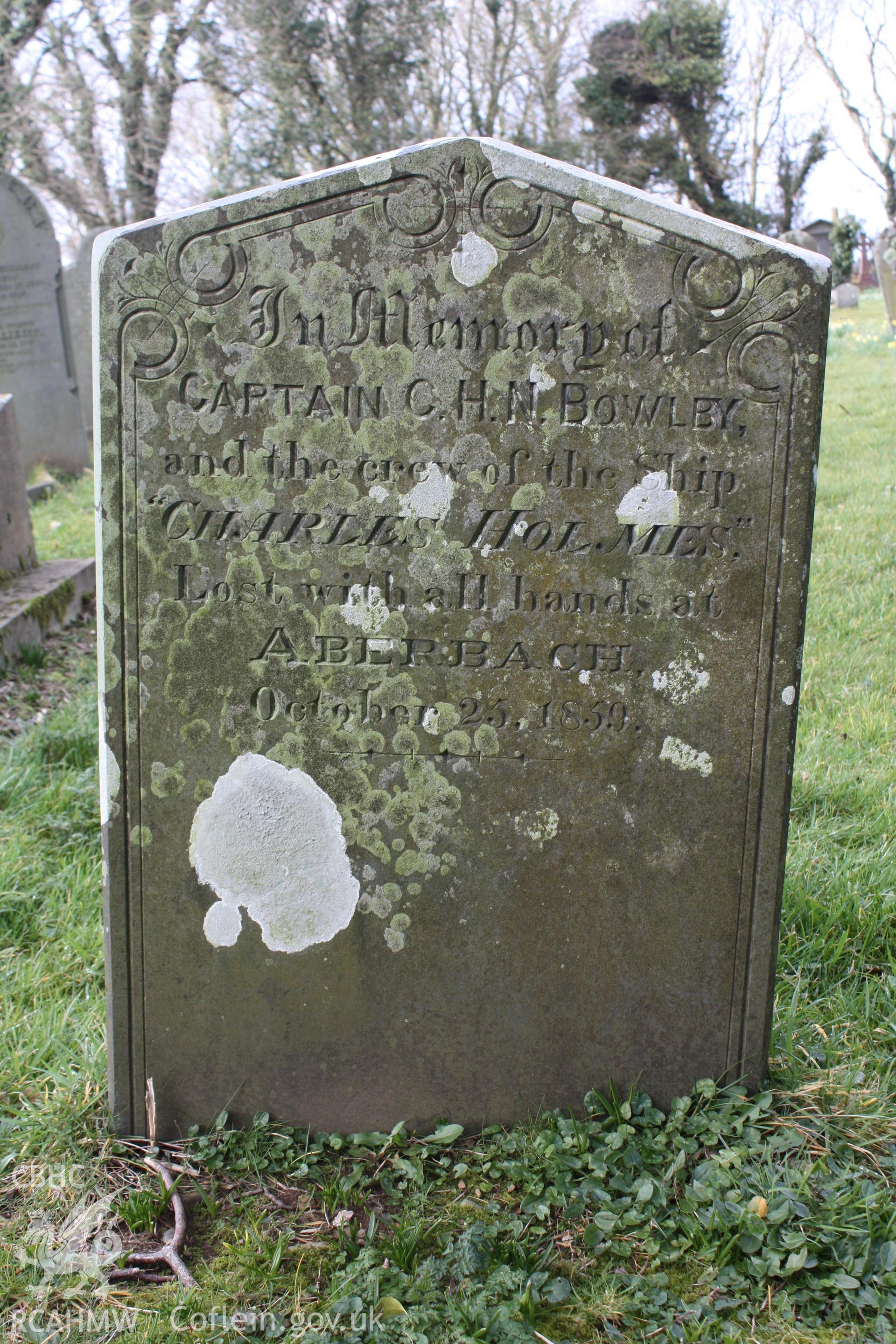 Gravestone commemorating the crew of the CHARLES HOLMES lost in Royal Charter Gale in October 1859