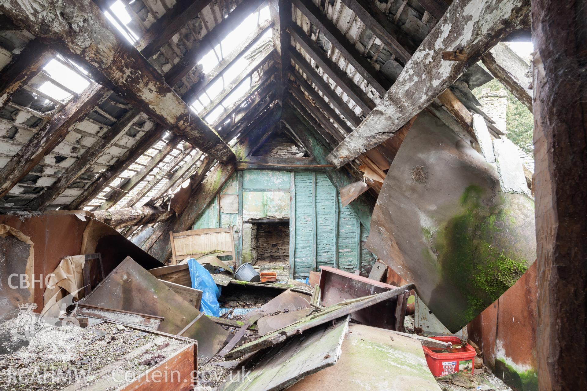 Attic in second bay of main range, looking northwest.