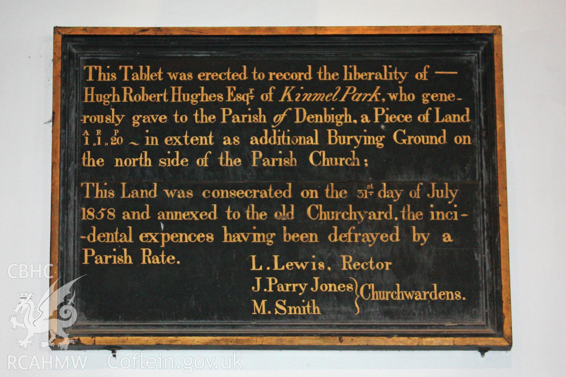 St Marcella's Church detail of interior tablet