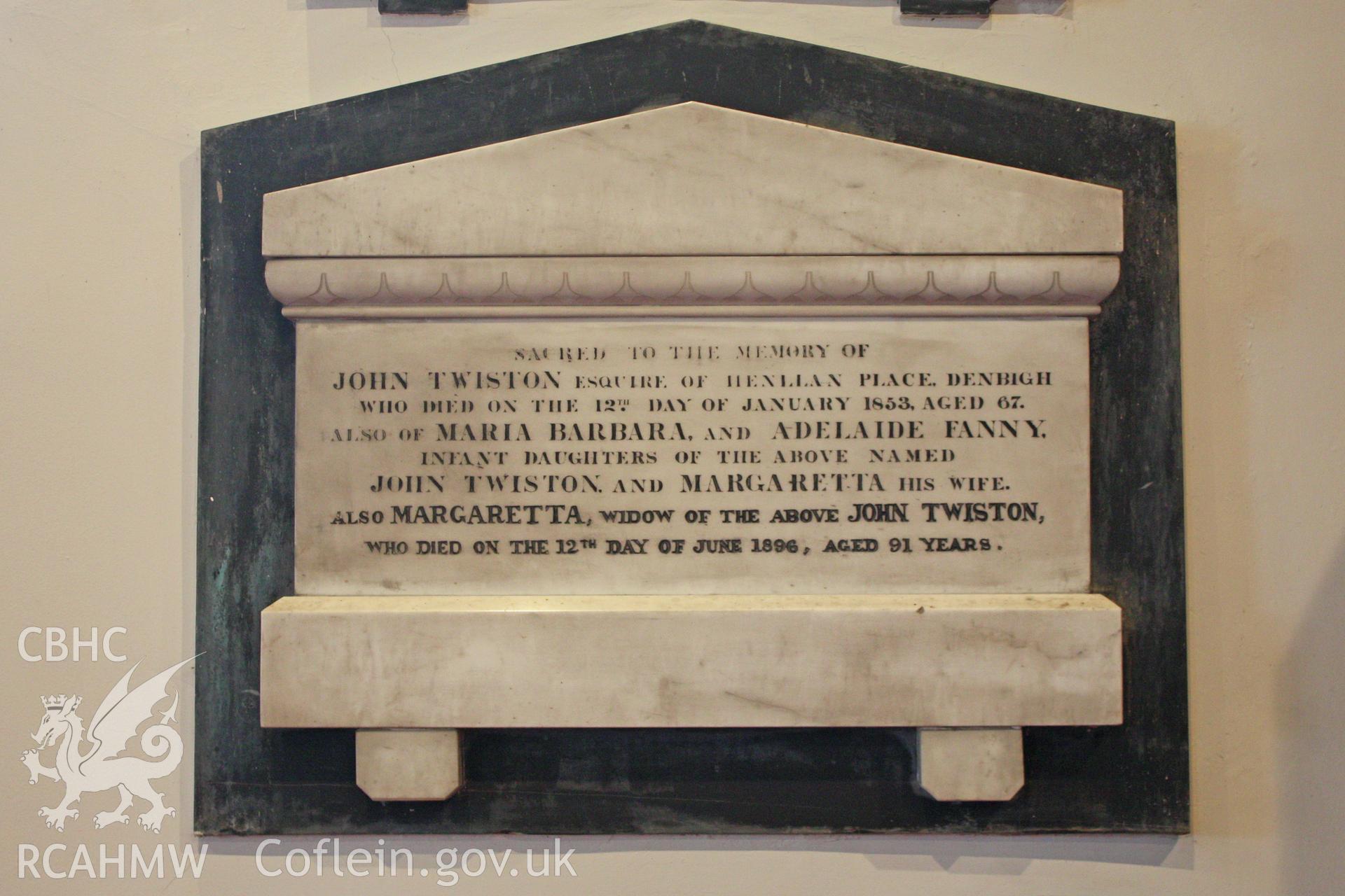St Marcella's Church detail of interior memorial stone