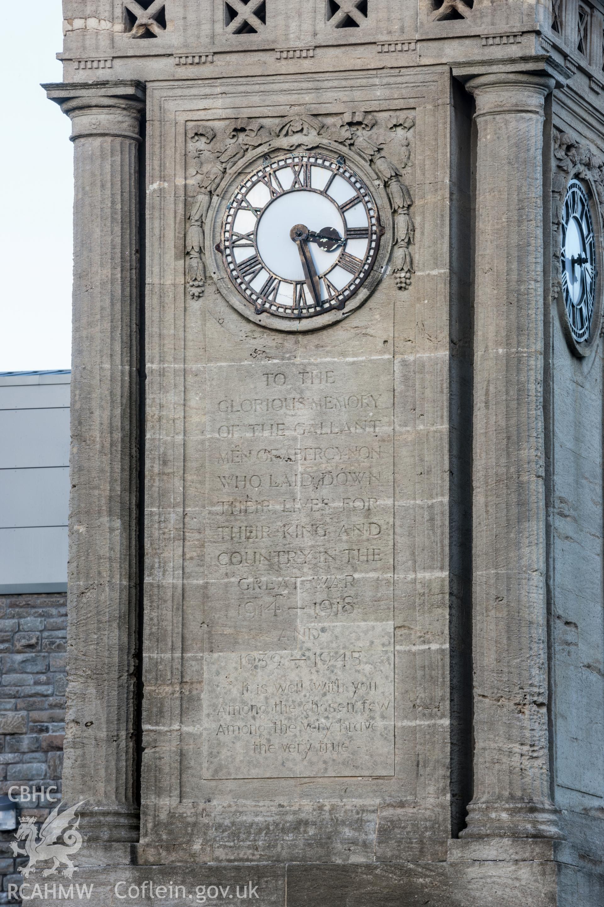 Detail of inscription and clock