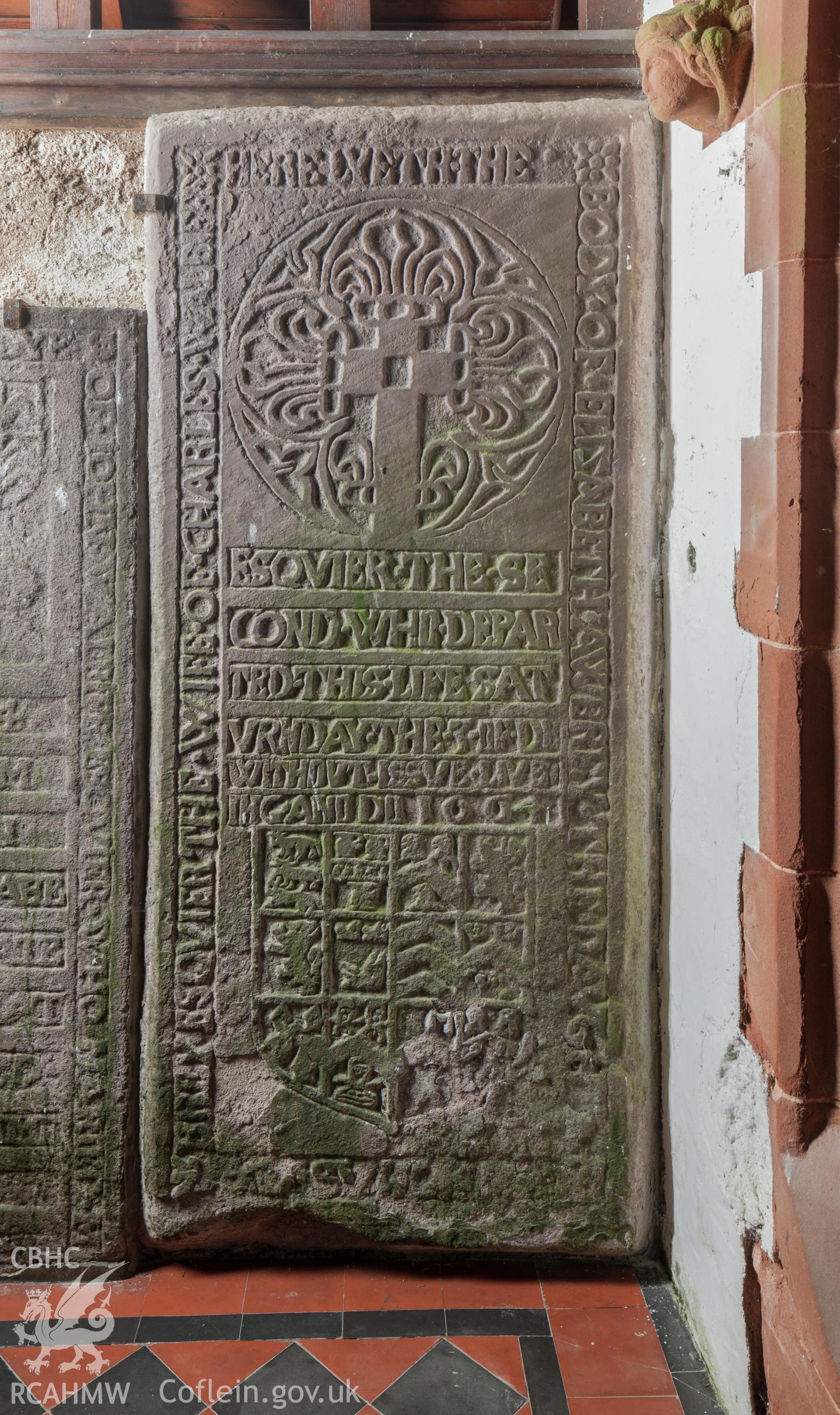 Elizabeth Awbrey grave slab in porch