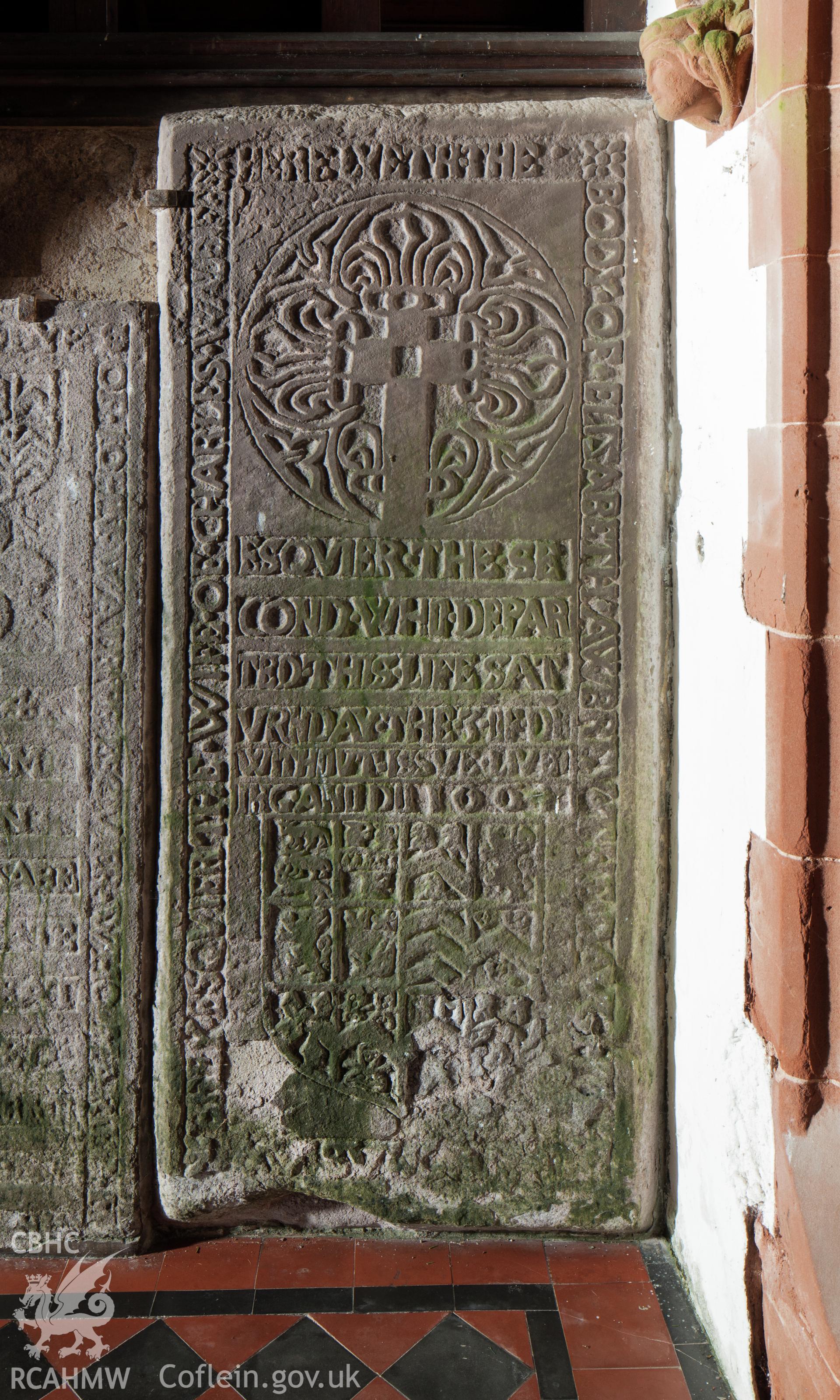 Elizabeth Awbrey grave slab in porch