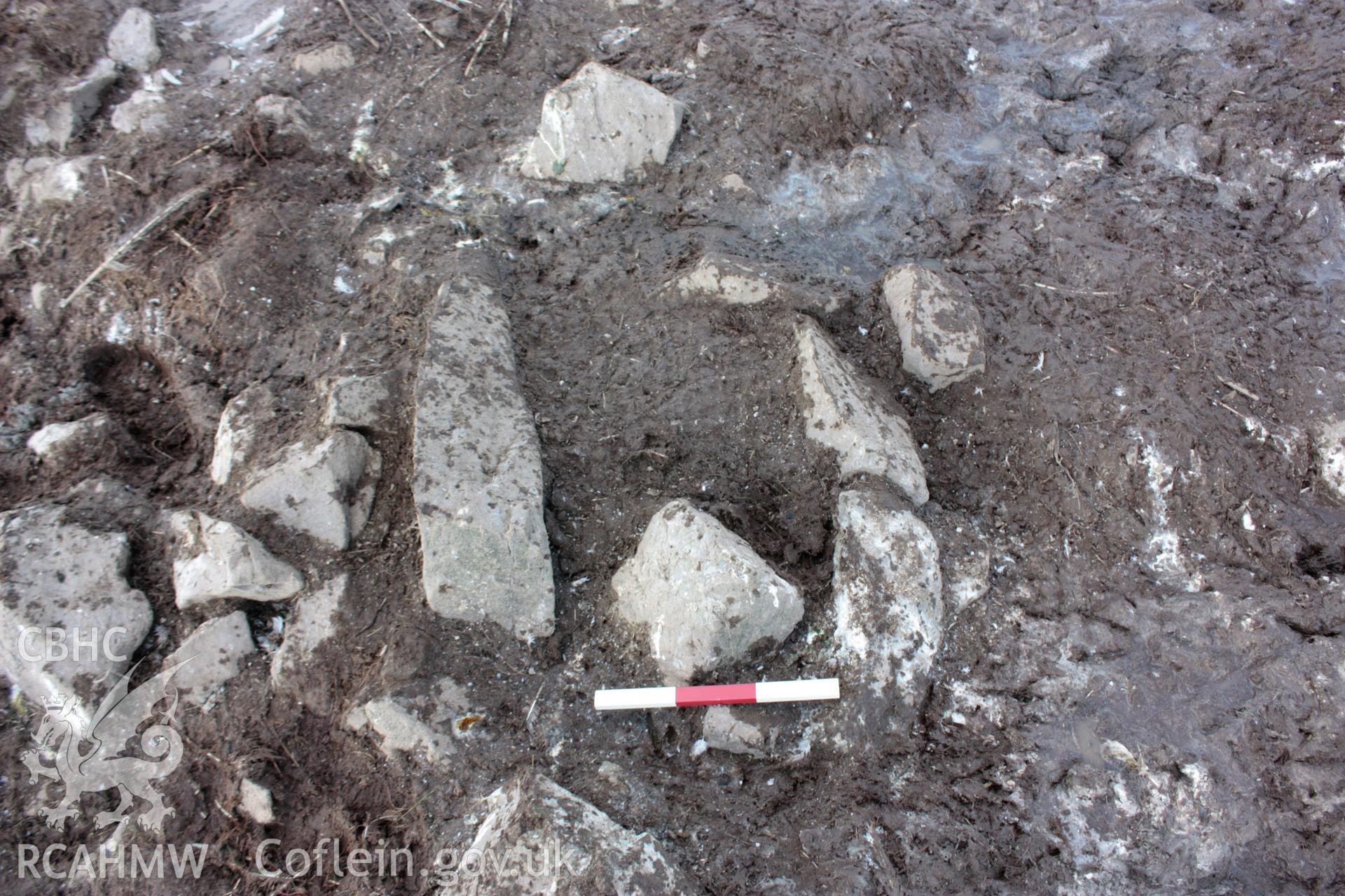 Roundhouse 1, Grassholm Island. Possible hearth feature within the roundhouse.
