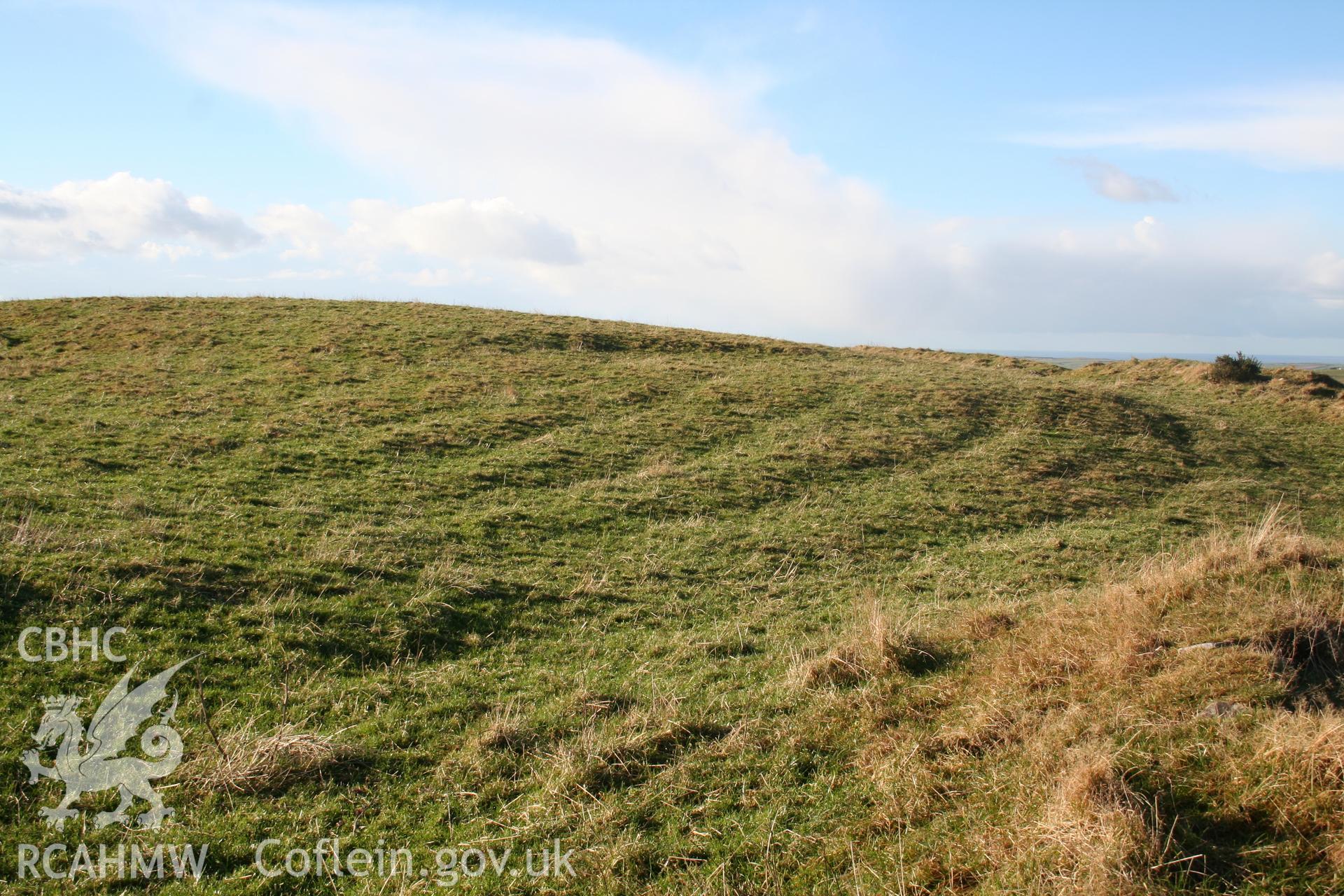 Curvilinear ridges close to hillfort entrance.