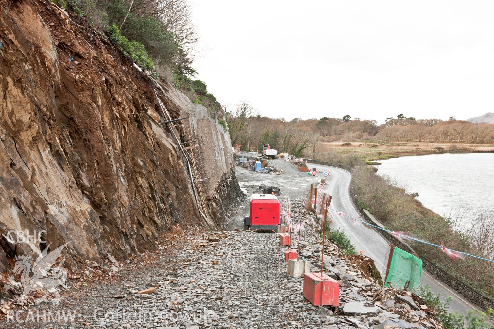 Glandyfi Castle area. Rock clearance to road level, view from the northeast. (10/12/2011)