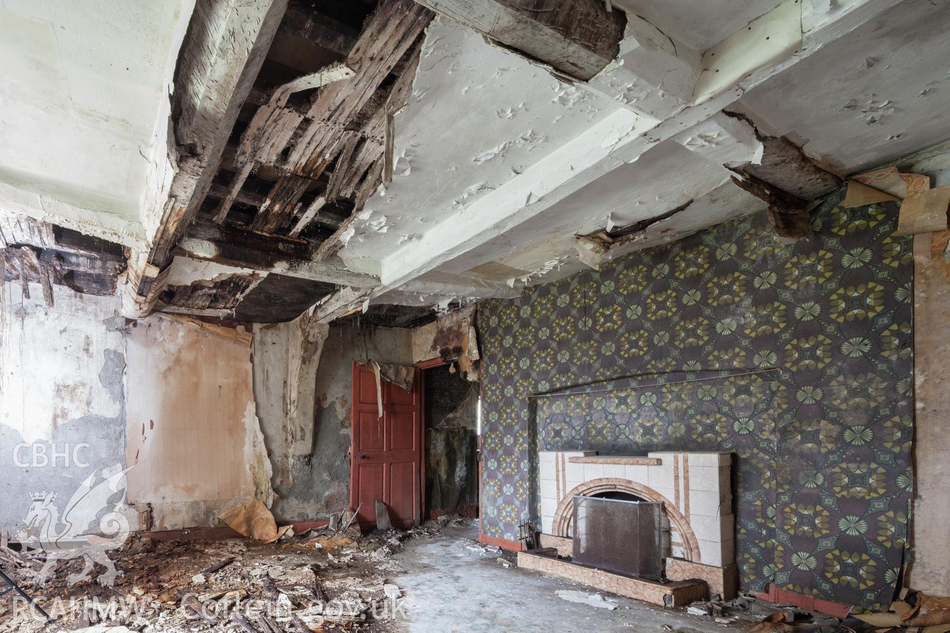 Northwest end of original range, ground floor room. Viewed from the west.