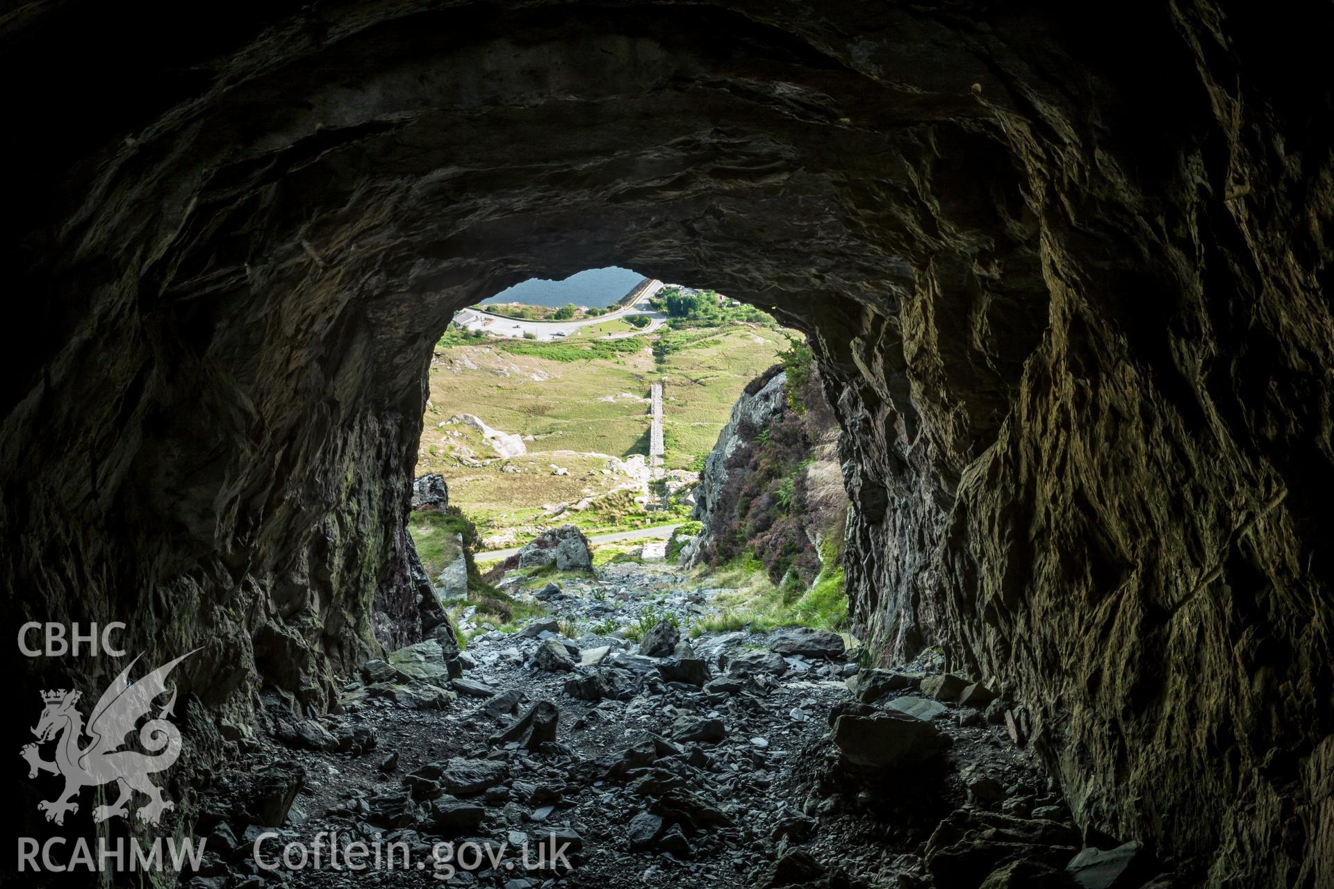 View down incline from tunnel