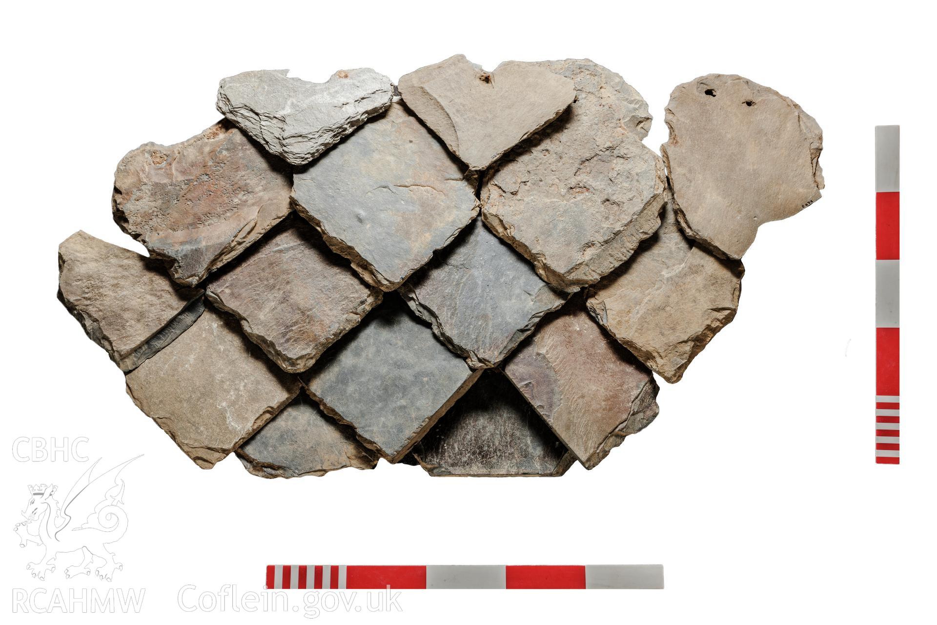Reconstruction of section of slate roof, with scale