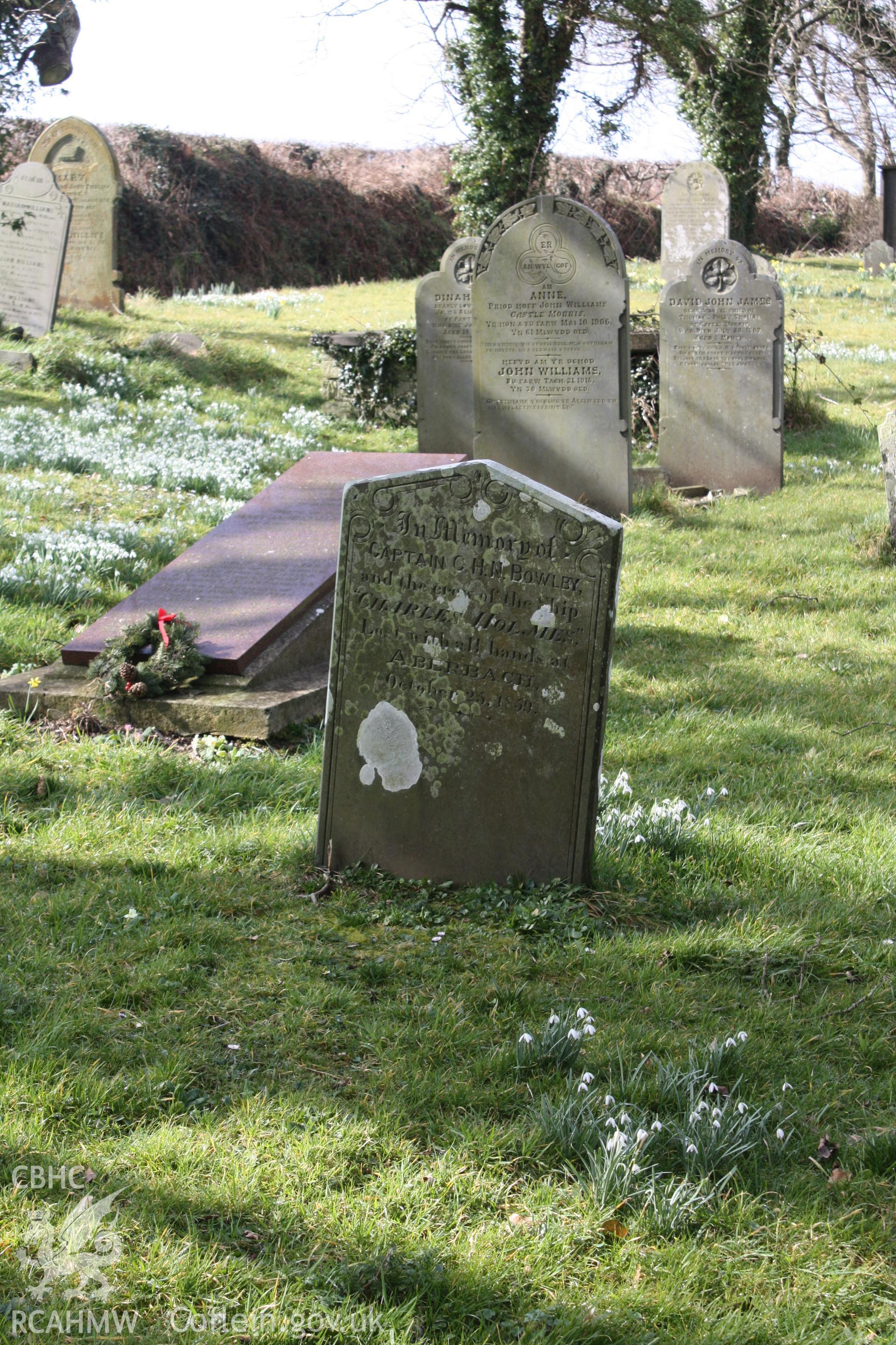 Gravestone commemorating the mass grave of the crew of the CHARLES HOLMES lost in October 1859 (he bodies were unidentified when buried)