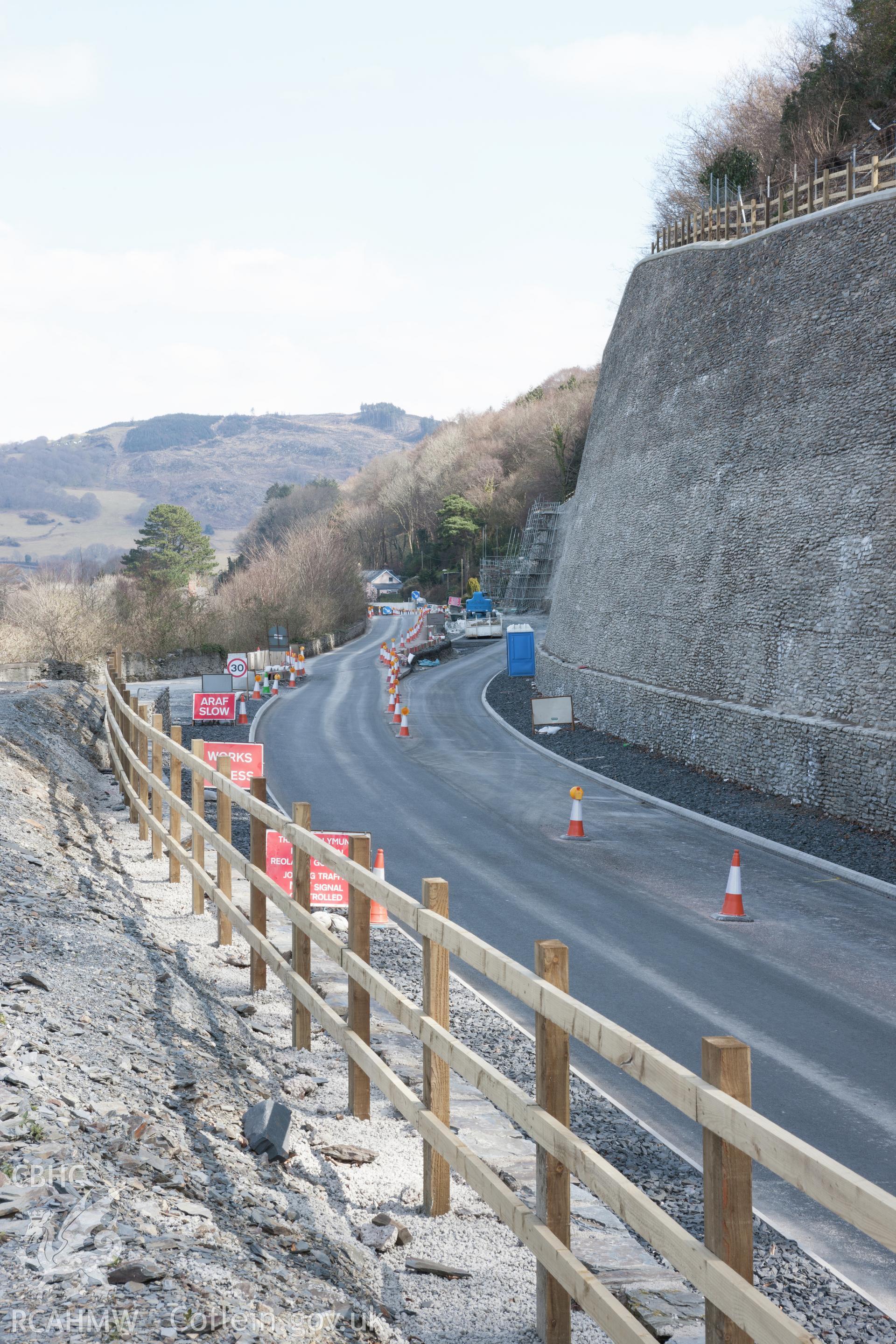 Glandyfi Castle area. New section of road in operation, new lay-by now isolated. (29/03/2013)