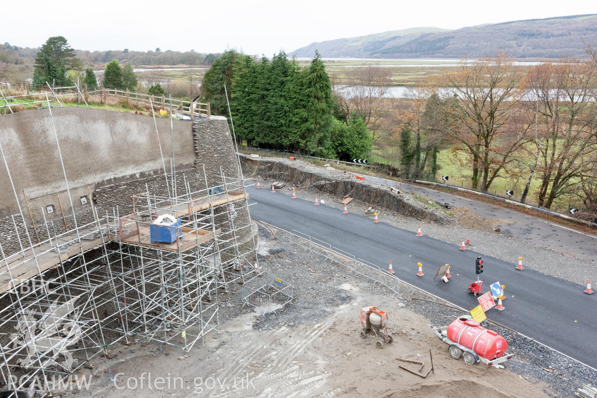 Garreg Farm area. High viewpoint of retaining wall above access road to Hafod y Garreg from the northeast (24/11/12)
