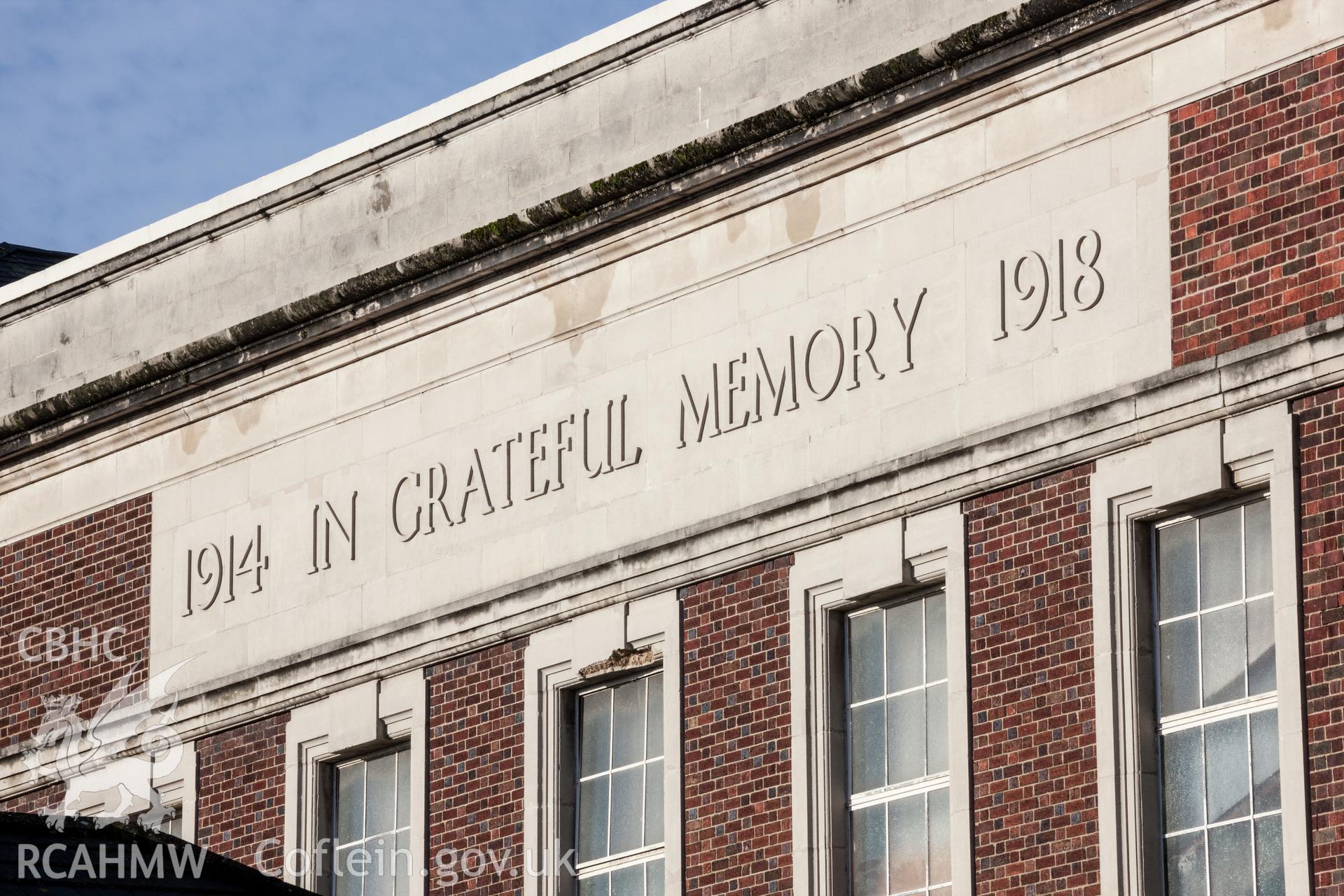 Raised lettering on side of hall
