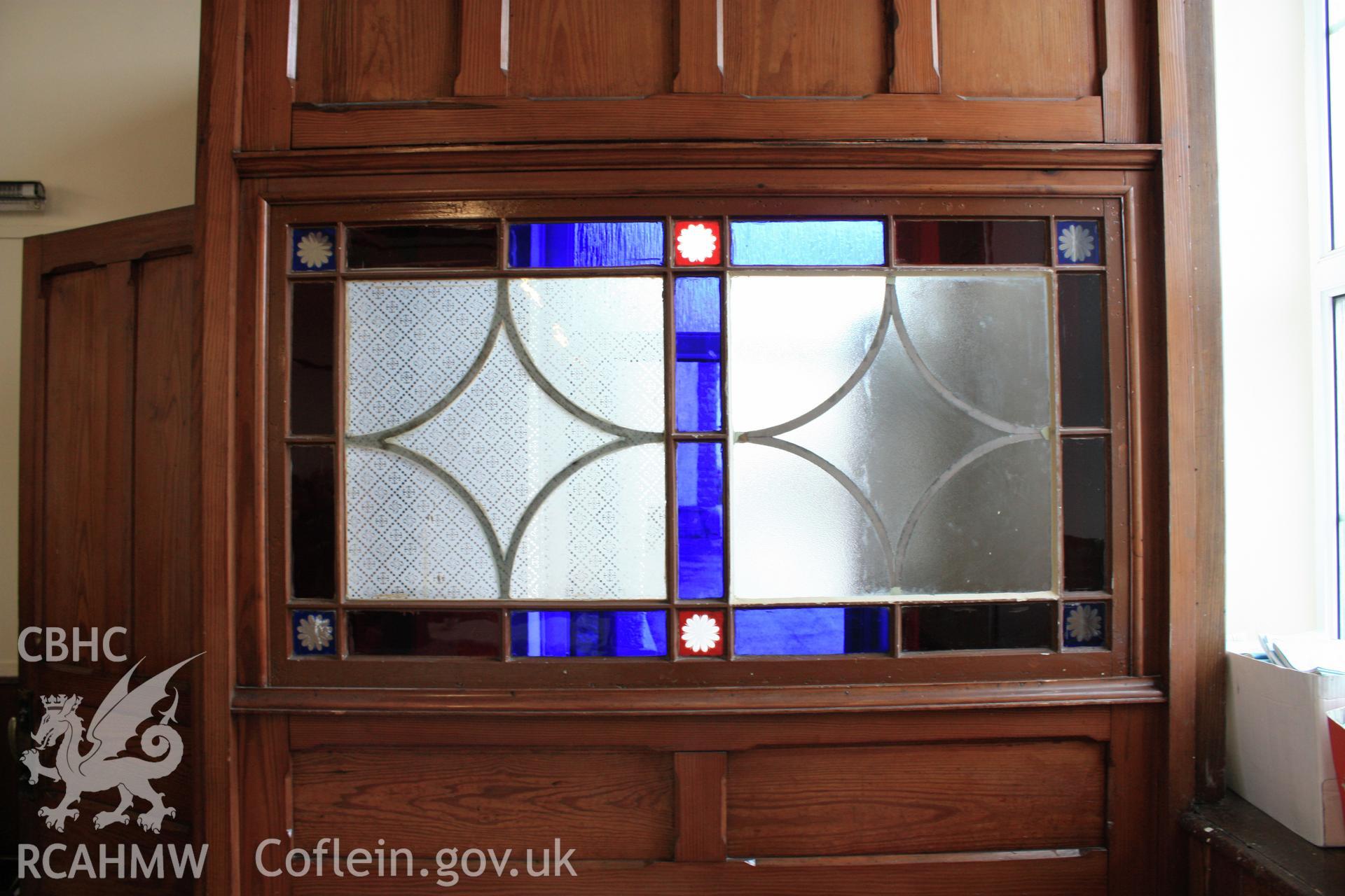 Internal; stained glass window to vestry lobby