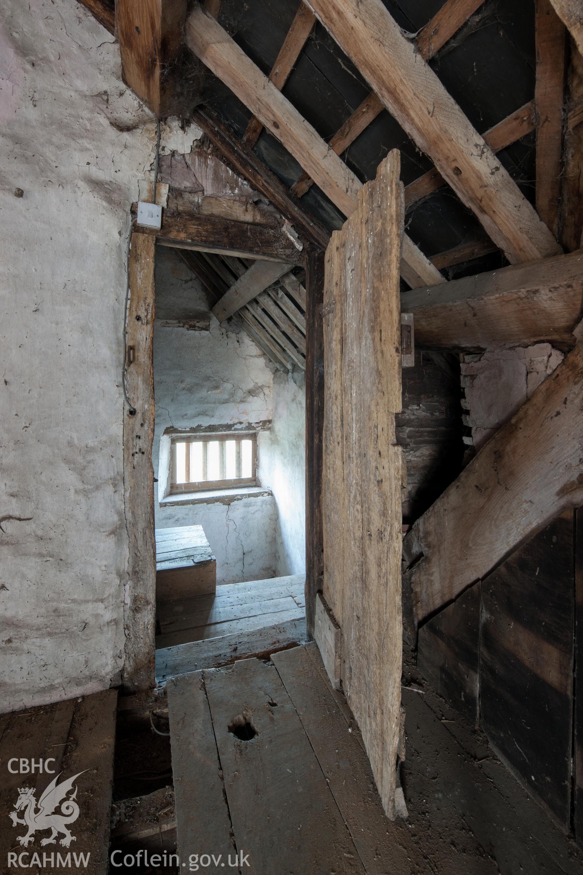 Stair tower entry to attic