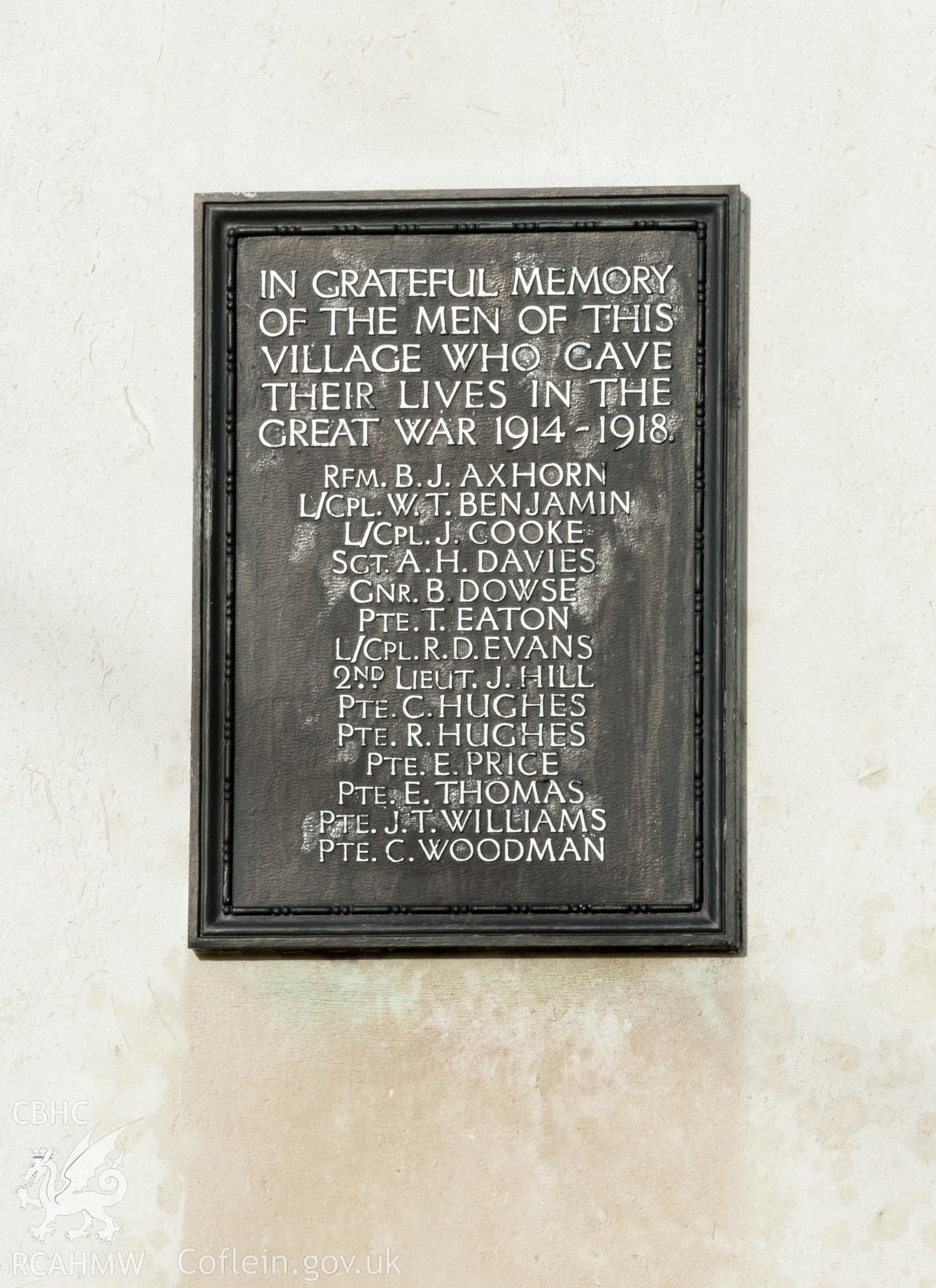 Detail of list of the dead for 1914-18