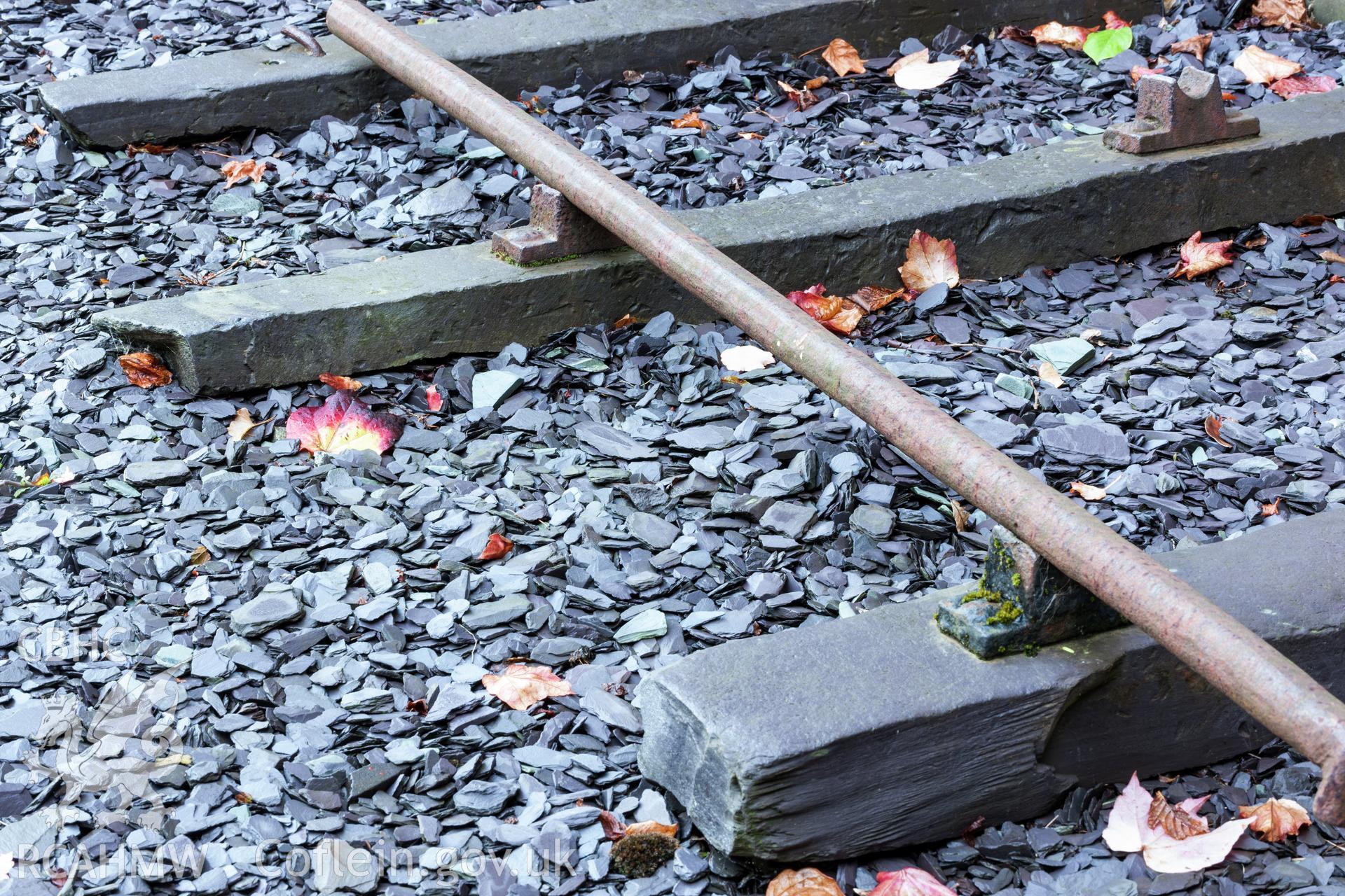 Detail of metal rails, with metal lay-on supports on stone sleepers