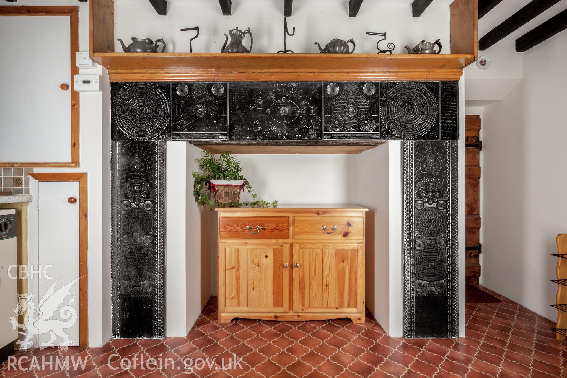 Composite image of fireplace, lit for each panel