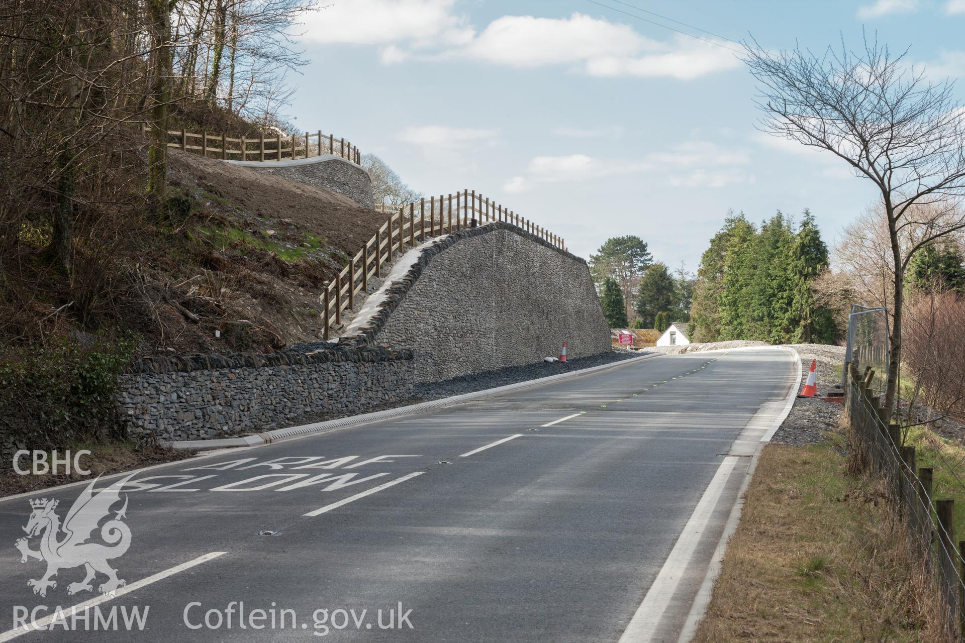 Garreg Farm area. View from the northeast of the completed wall at the start of the scheme. (29/03/13)