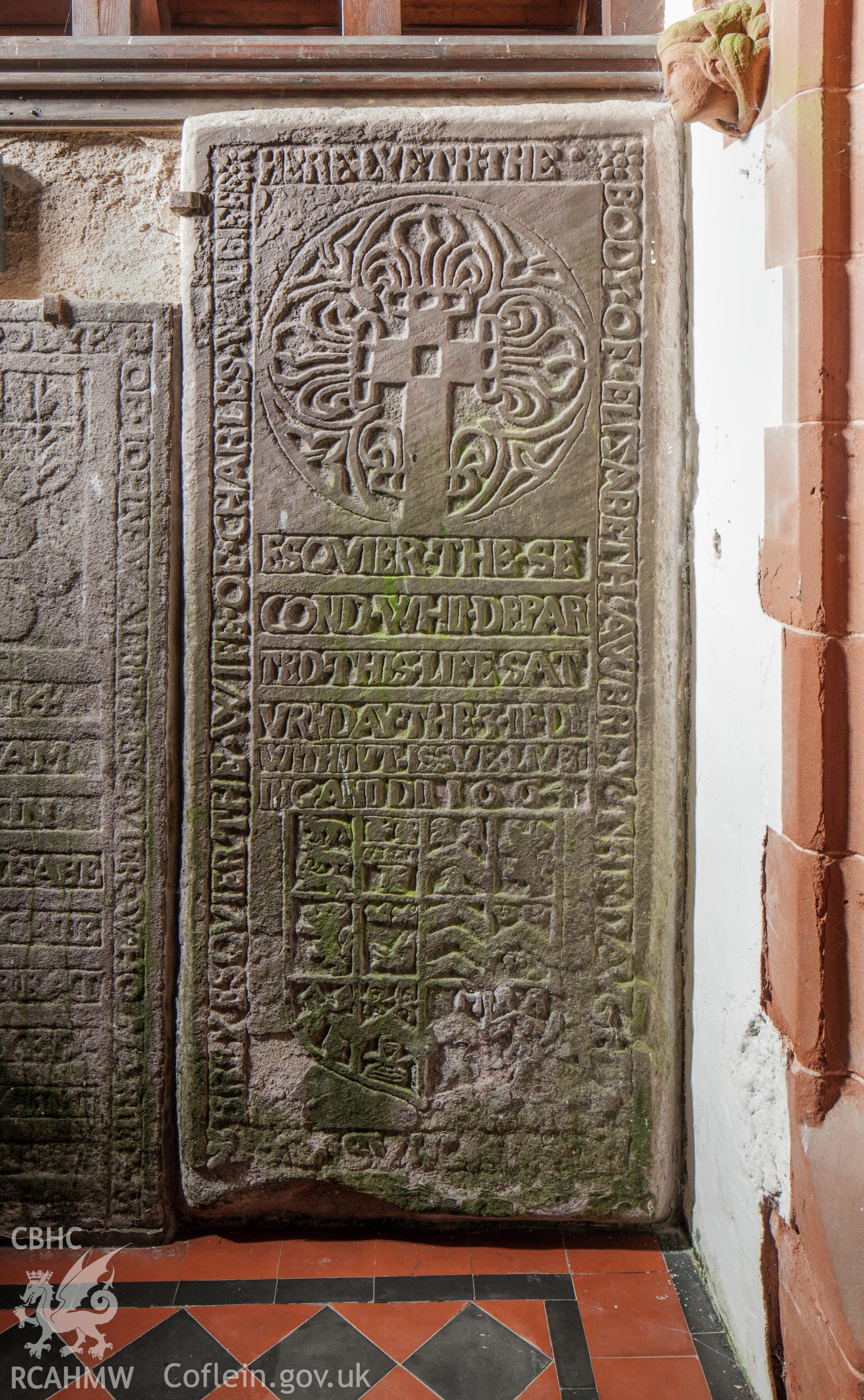 Elizabeth Awbrey grave slab in porch