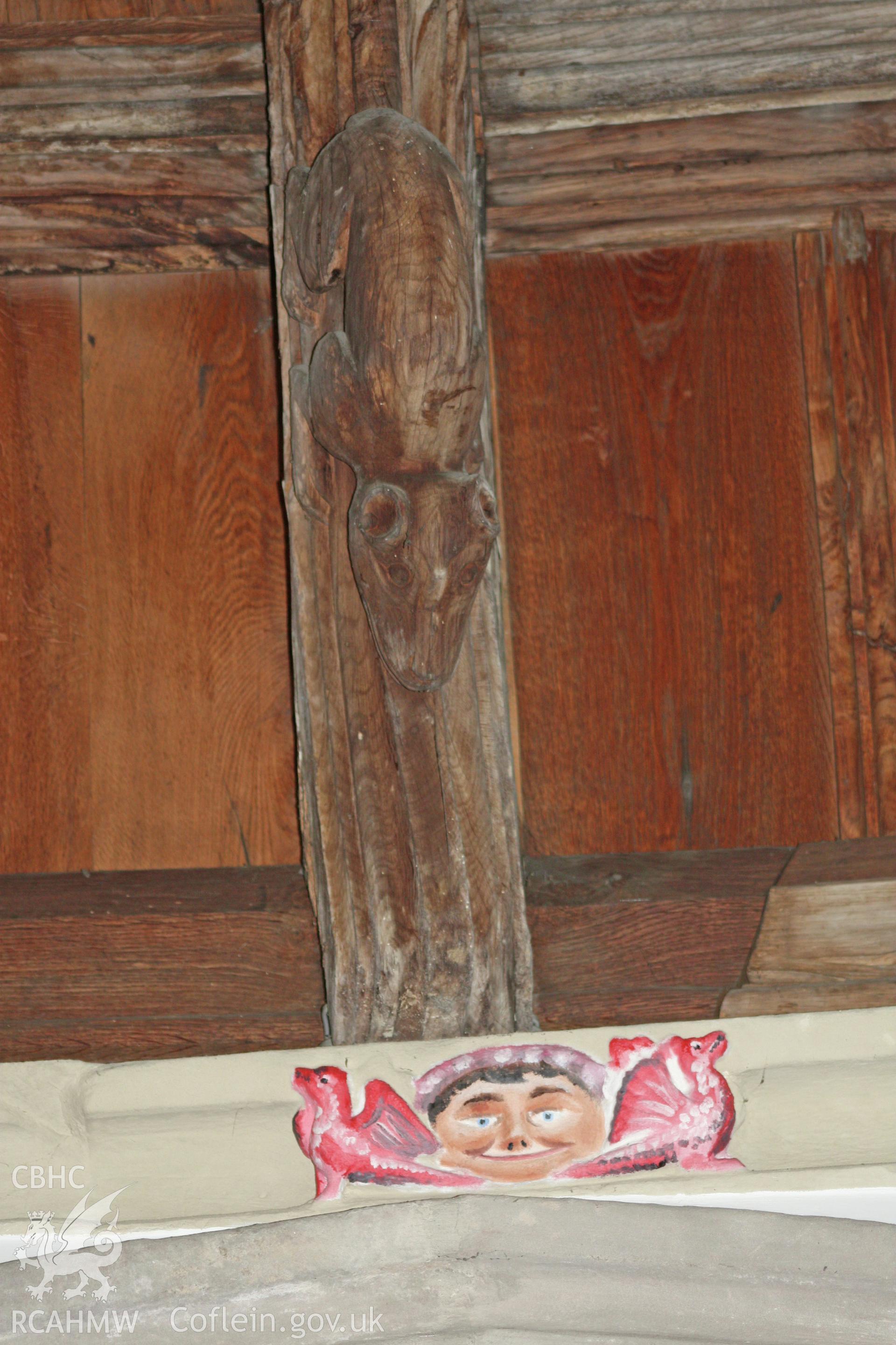 St Marcella's Church detail of carving on roof truss