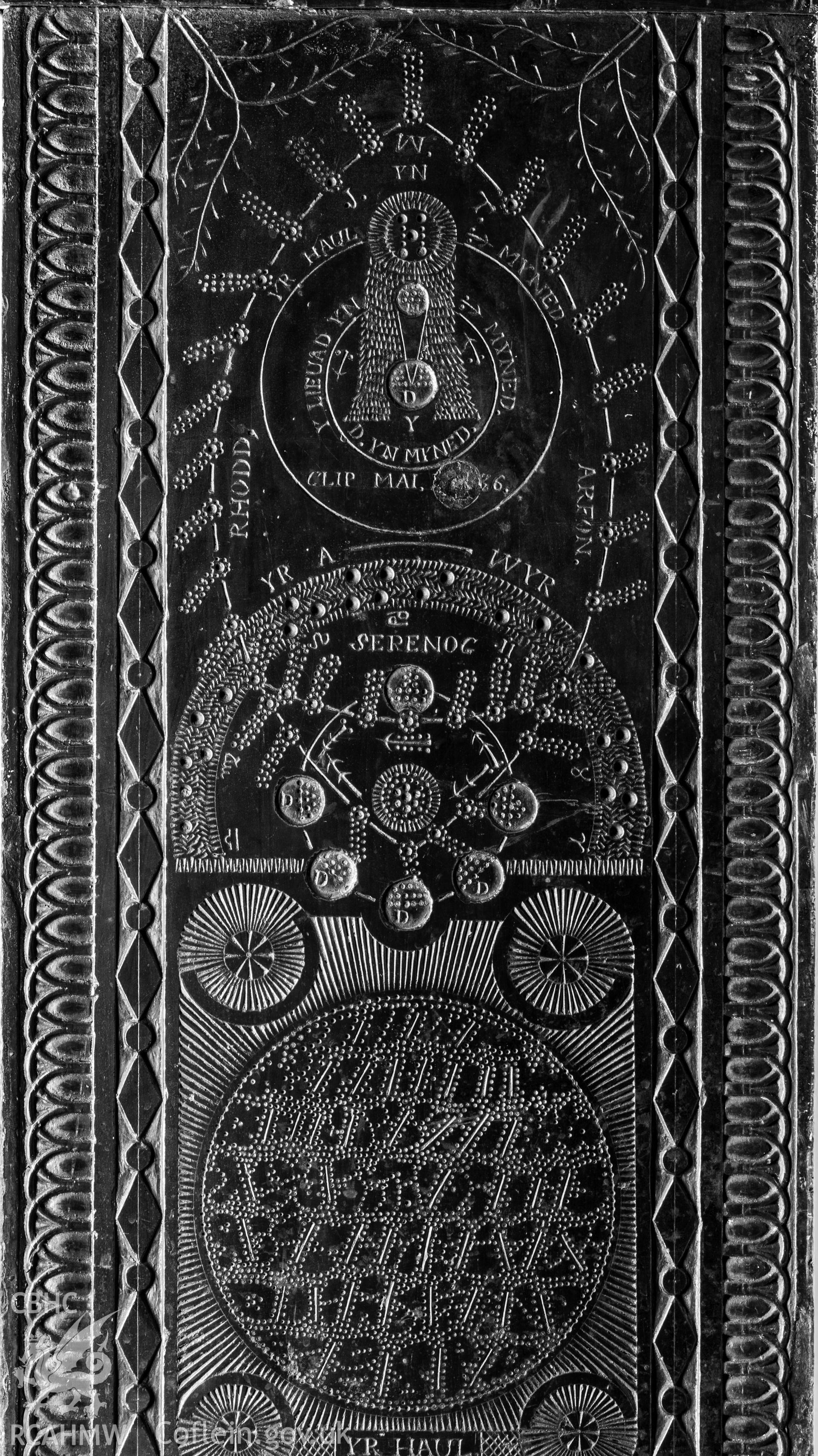 Detail of top of right hand slate panel