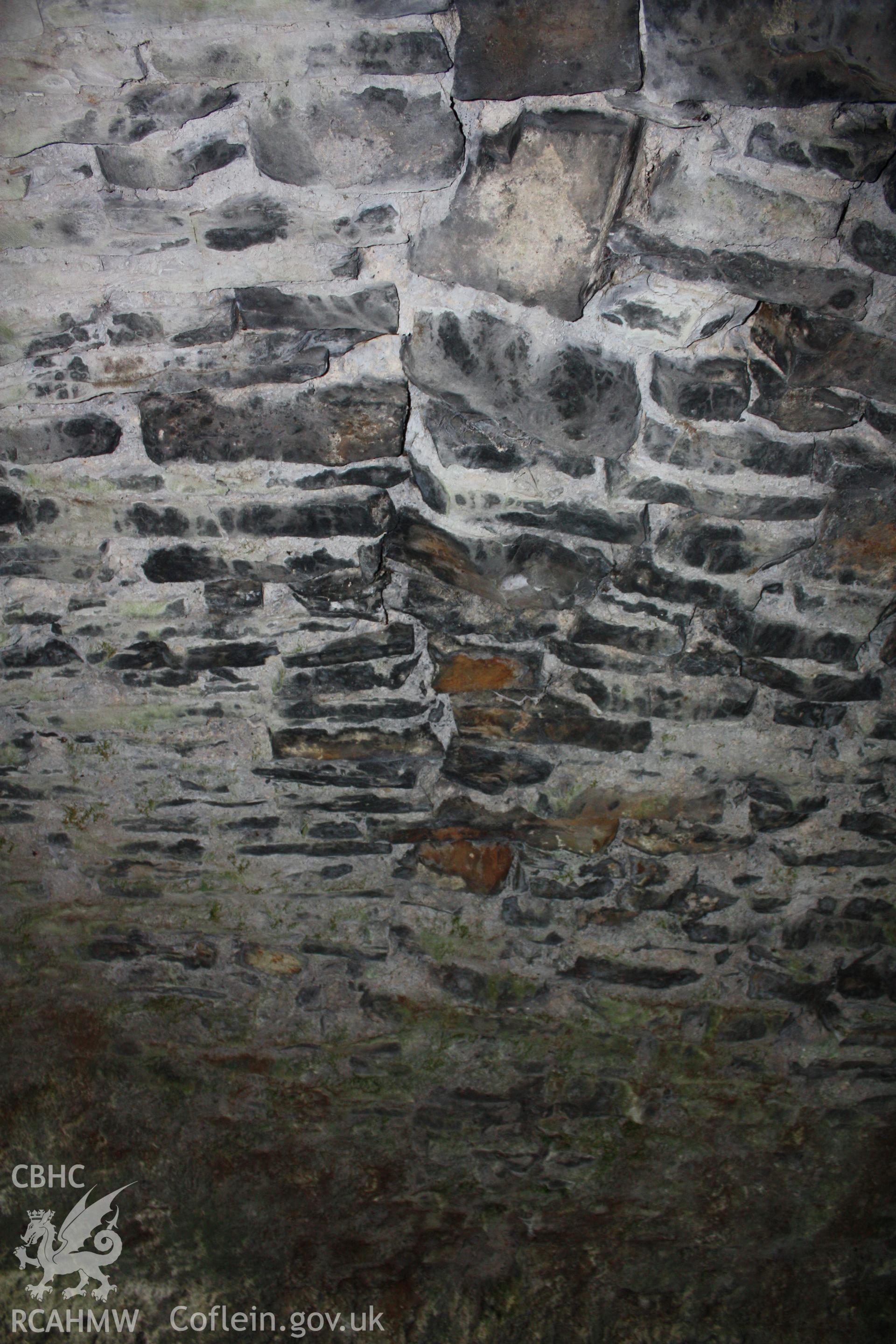 Jointing in the vault of the undercroft, with different stone coarsing indicating a possible difference in date.