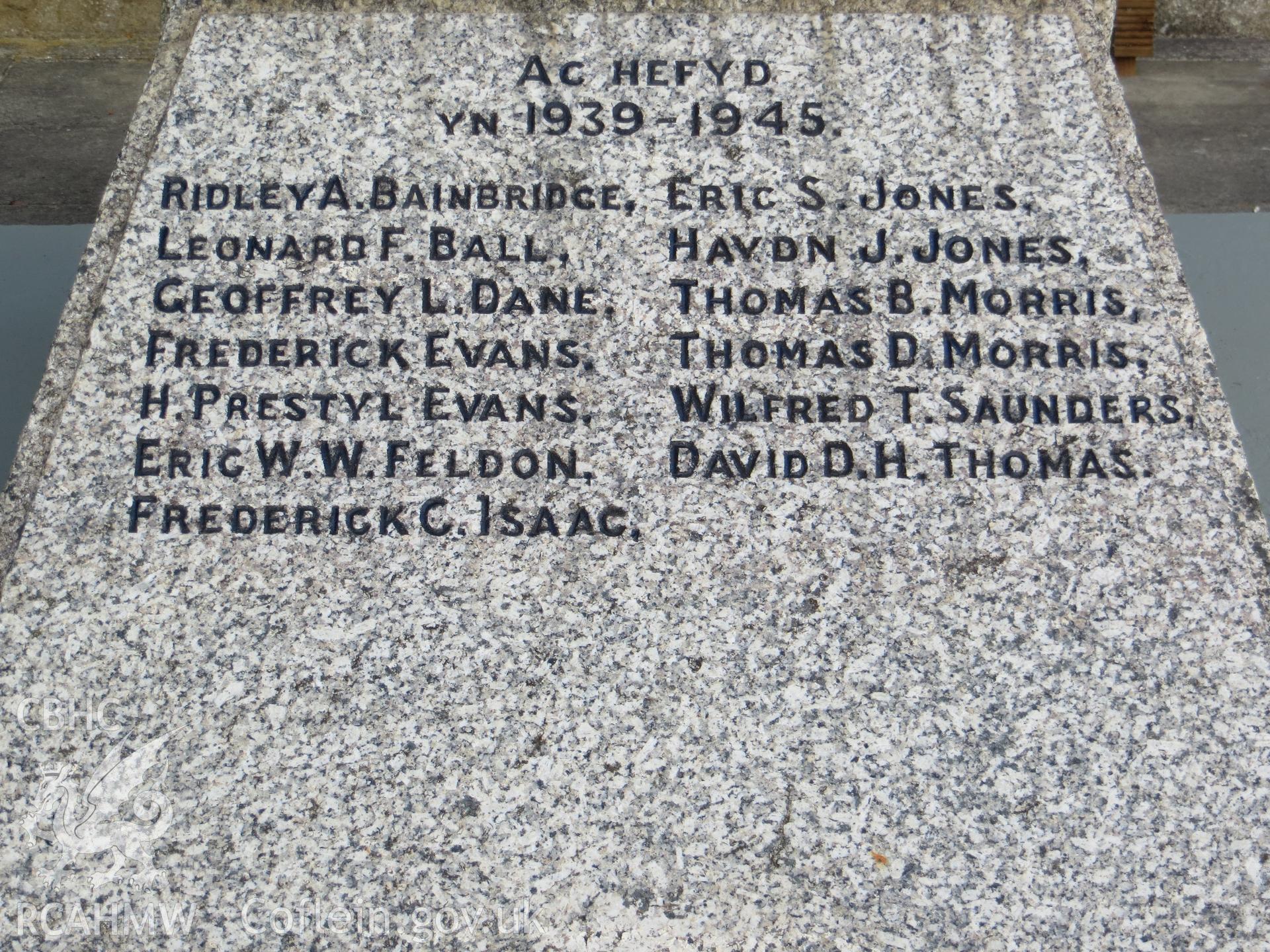 Second World War inscription.