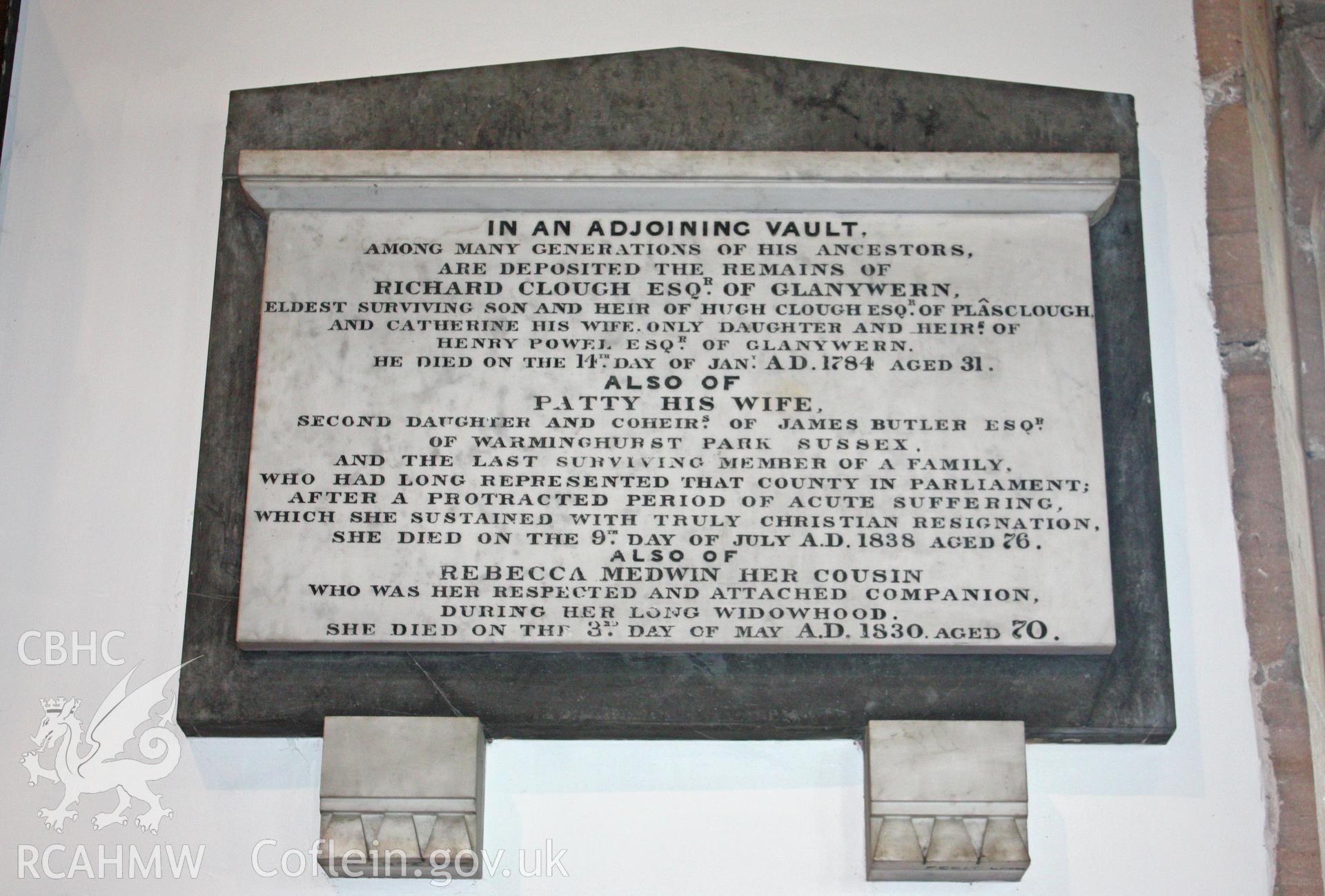 St Marcella's Church detail of interior memorial stone