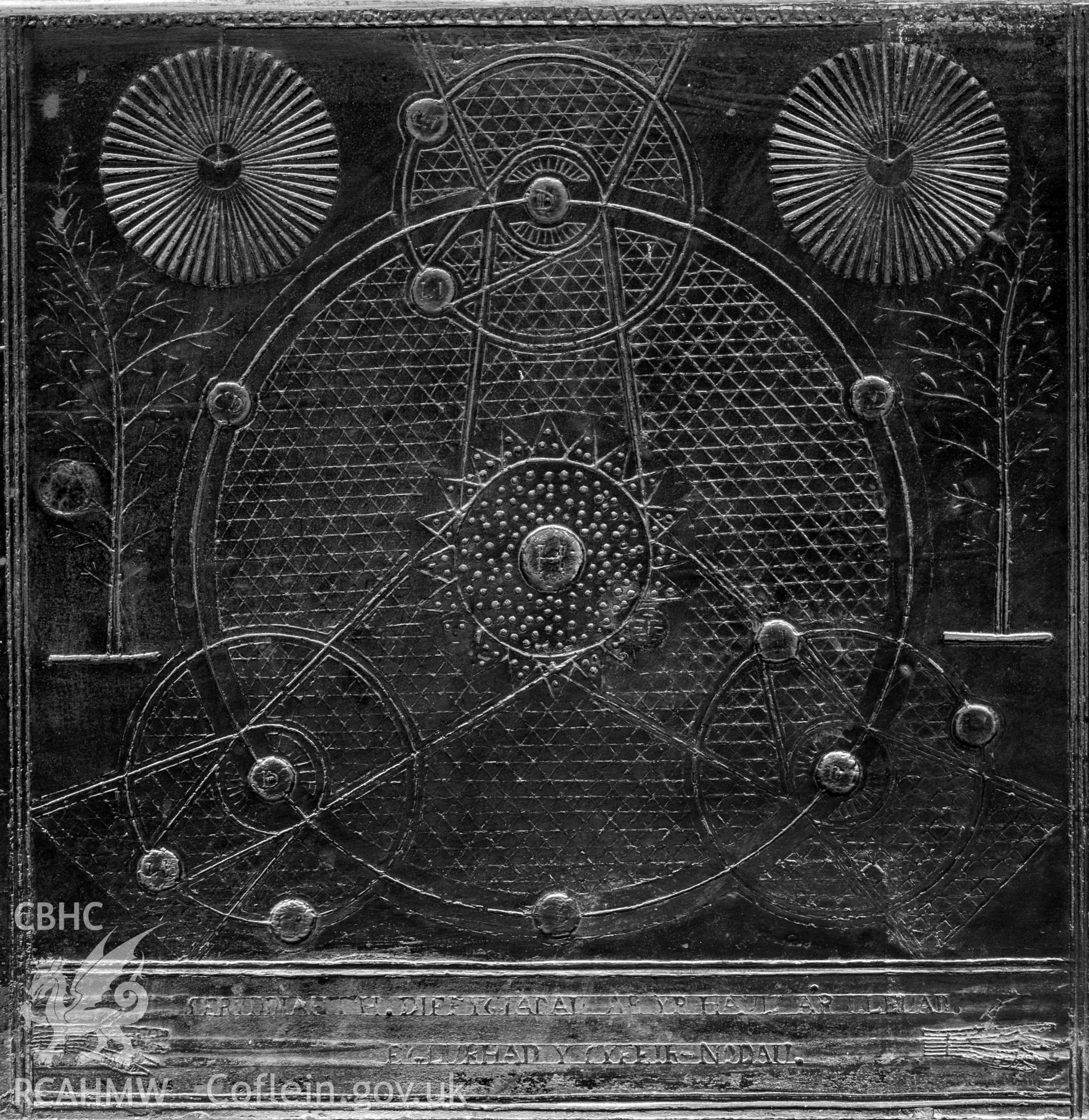 Detail of second panel on top of fireplace