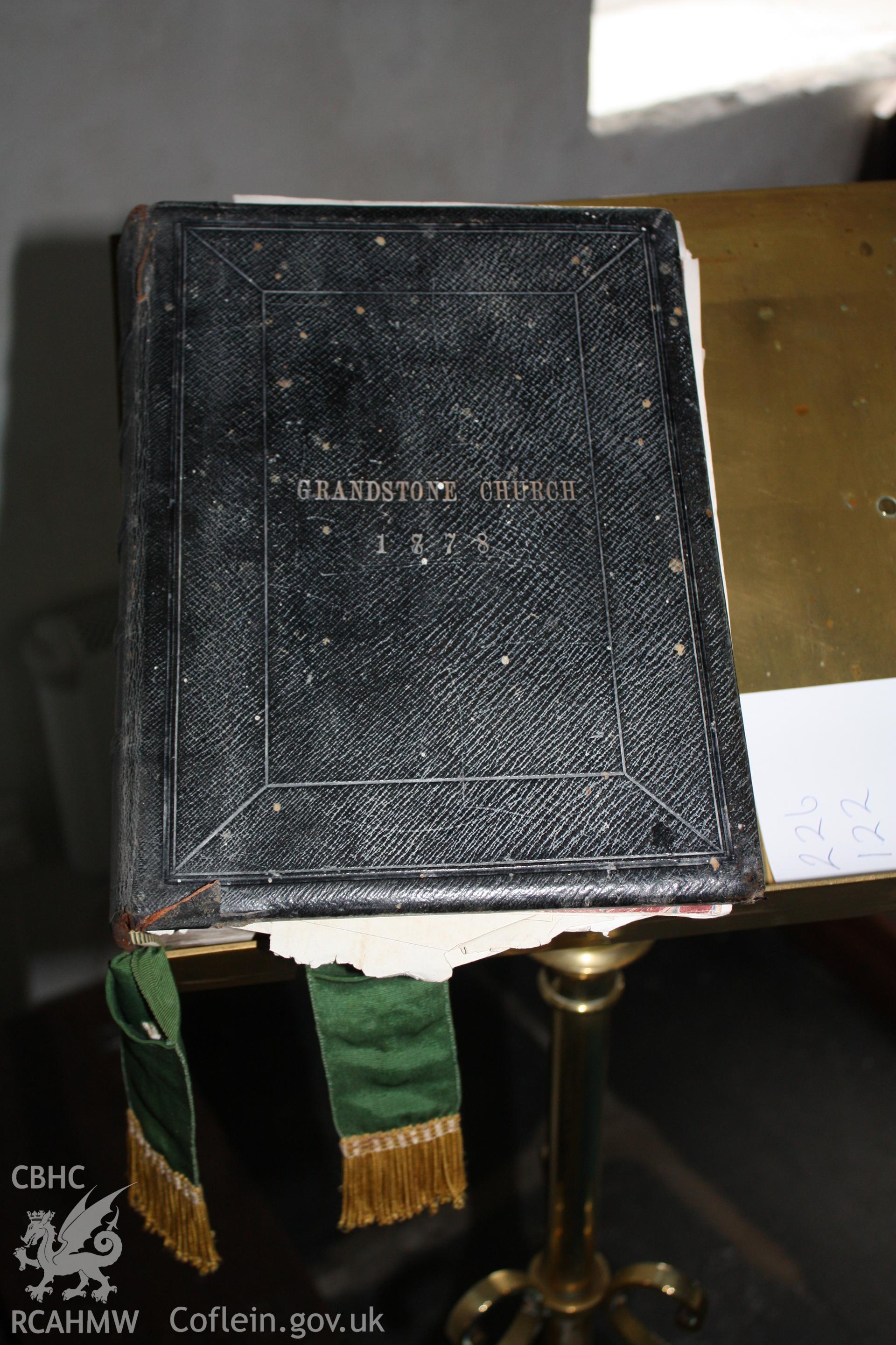 Church bible dated 1878, perhaps suggesting the date of completion of the rebuilding of church