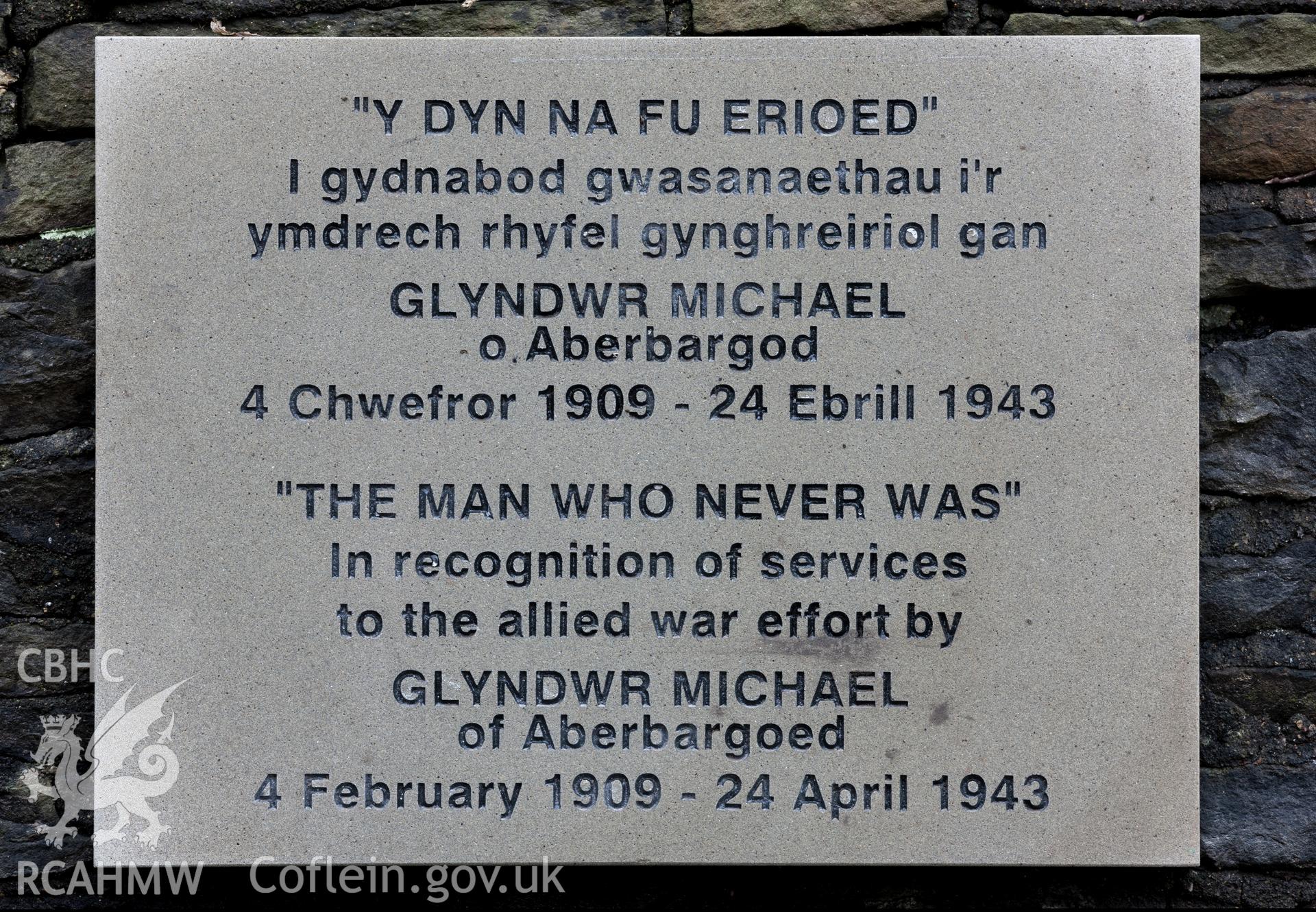 Memorial to "The man who never was", Glyndwr Michael