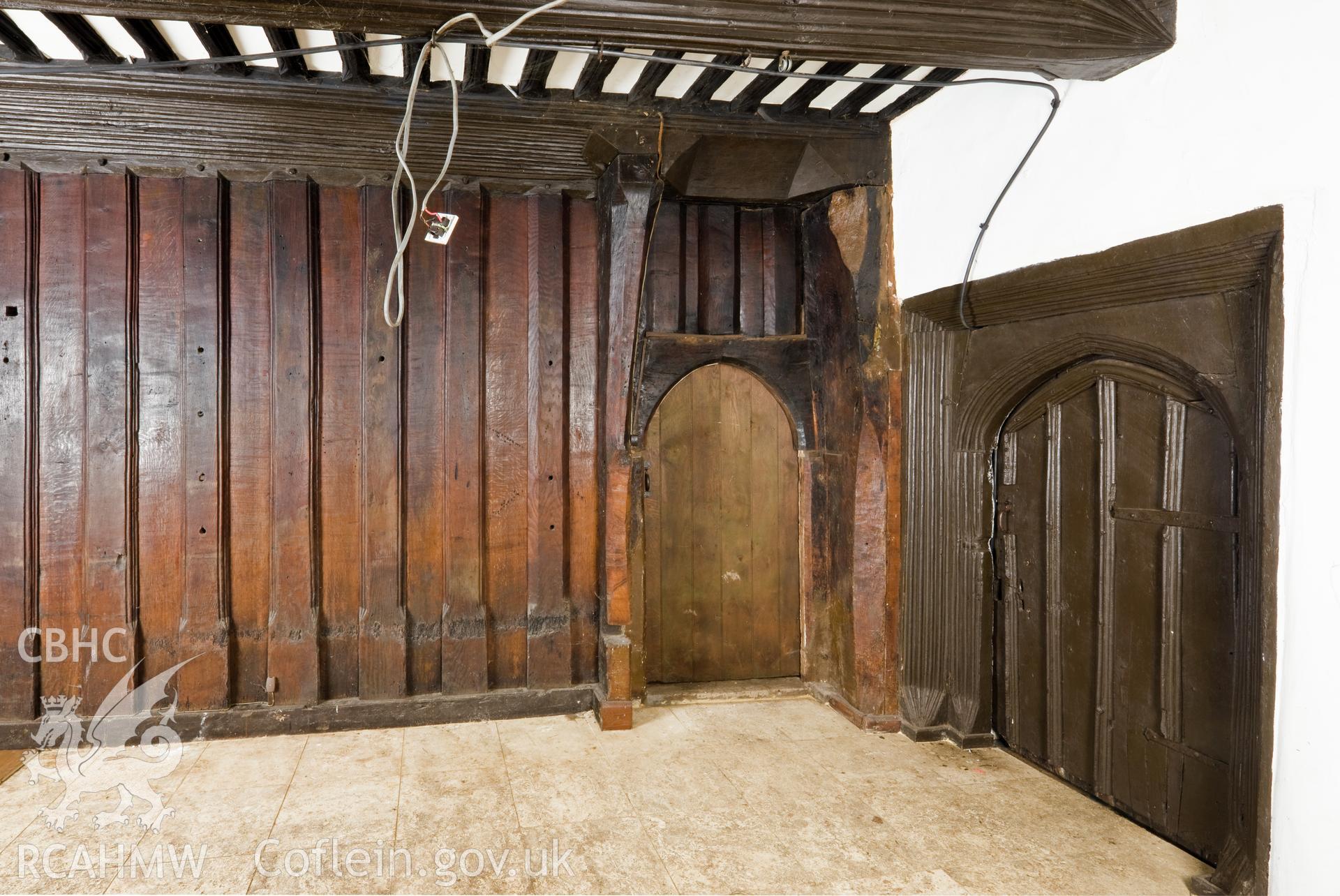 Interior of hall, parlour door and dais partition.