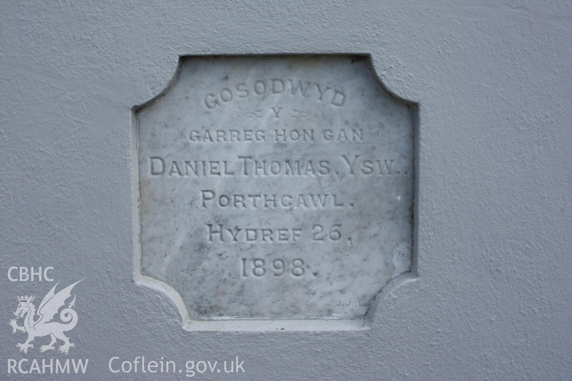 Noddfa Welsh Baptist Church, detail of foundation stone.