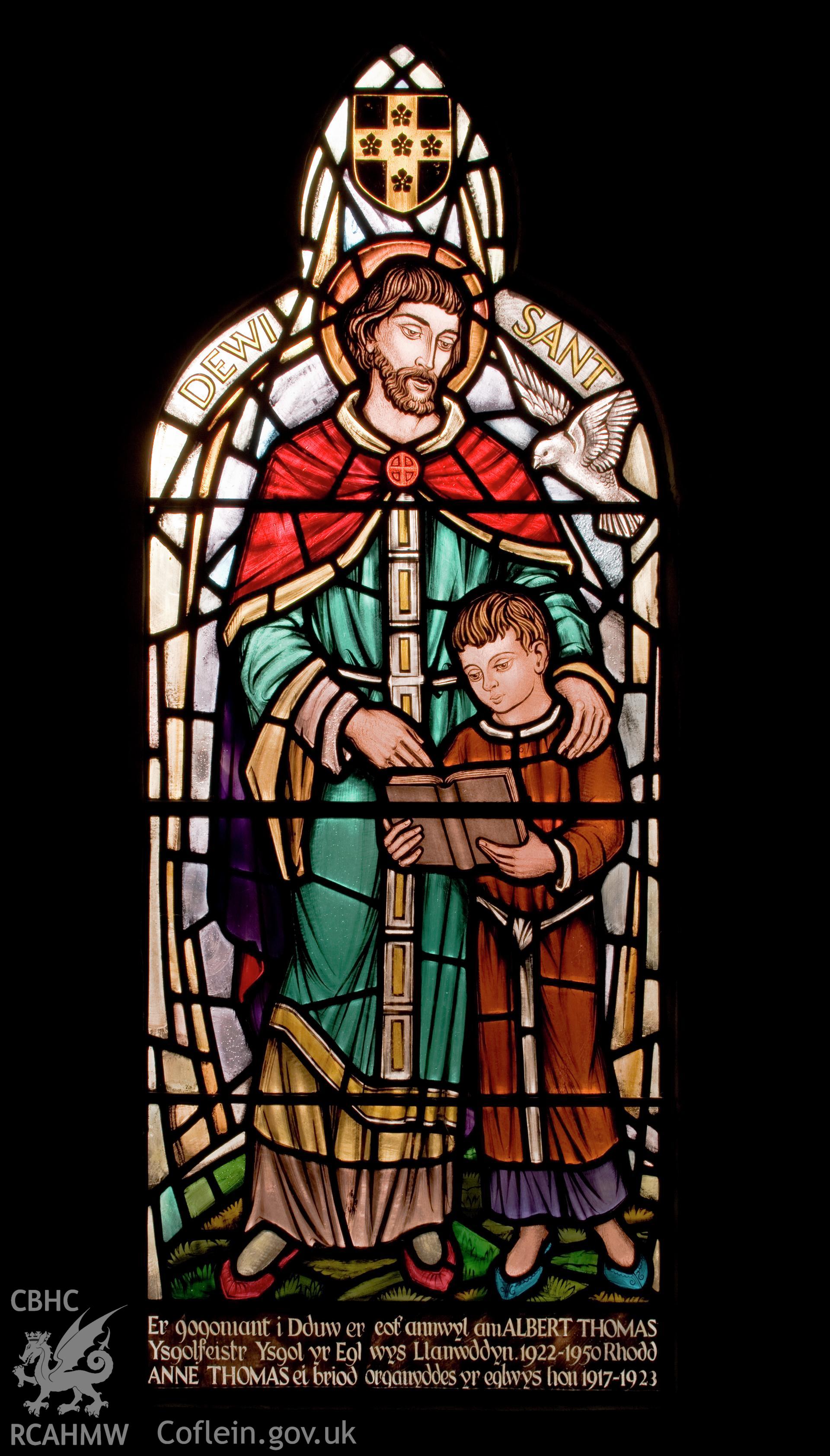 Stained glass memorial, chancel south wall