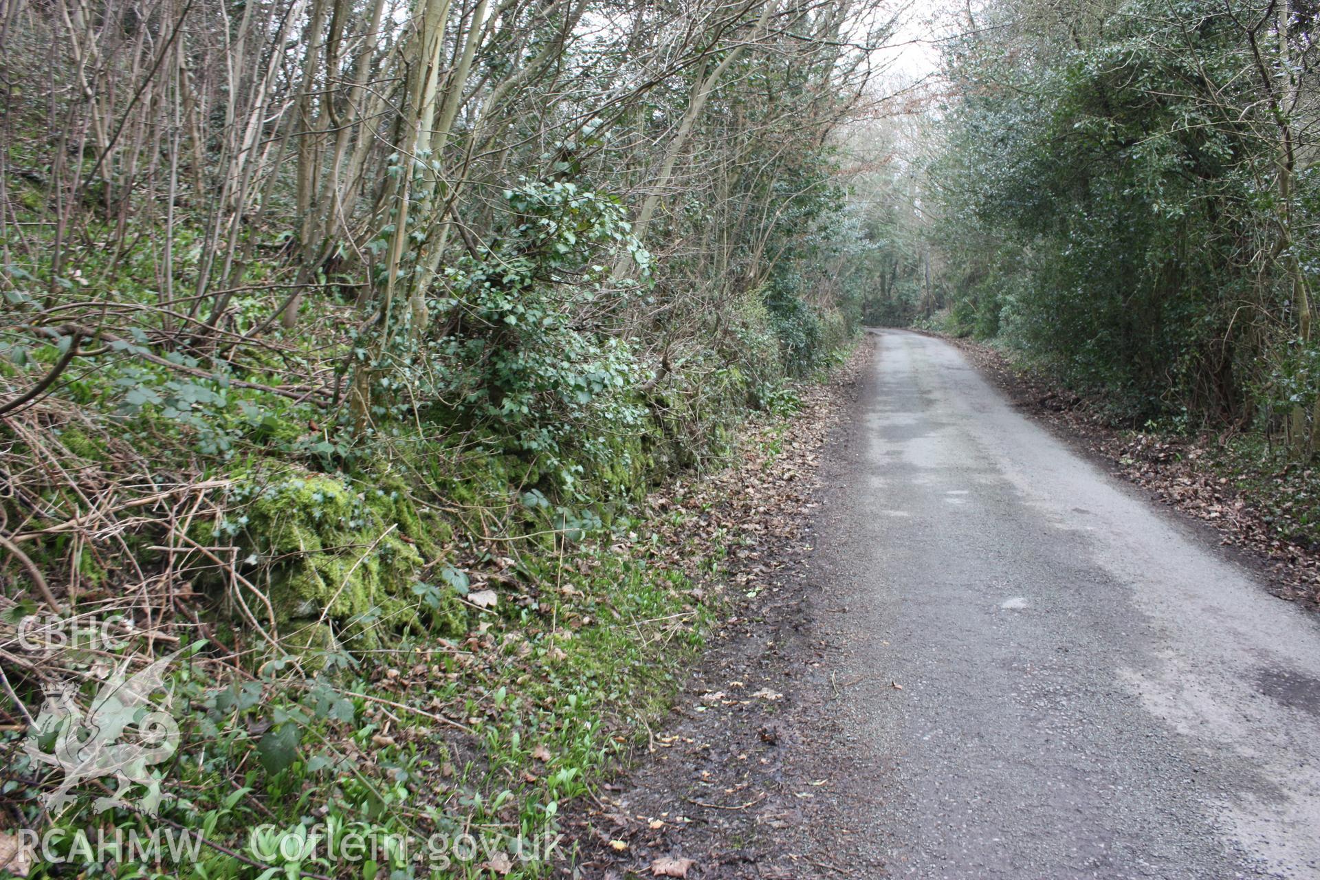 Road at Pen-y-graig quarries, leading from former quarry offices into Froncysyllte village and ultimately to the Telford Road (modern A5).